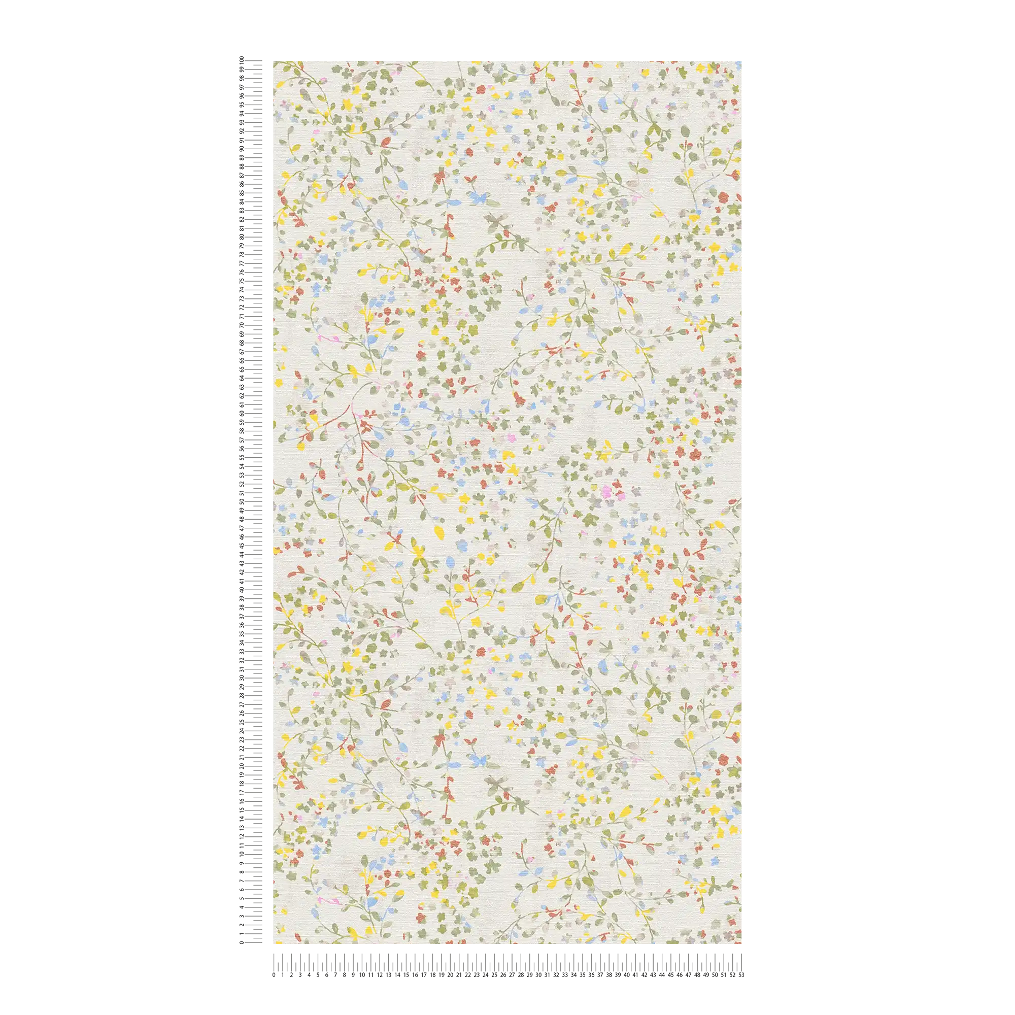             papier peint en papier intissé avec motif de rinceaux multicolores aux légers accents de bronze - multicolore, crème, vert
        