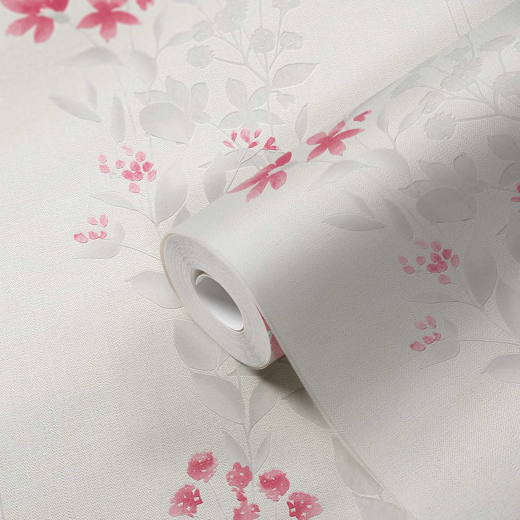             Wallpaper floral motif, watercolour effect - beige, grey, red
        