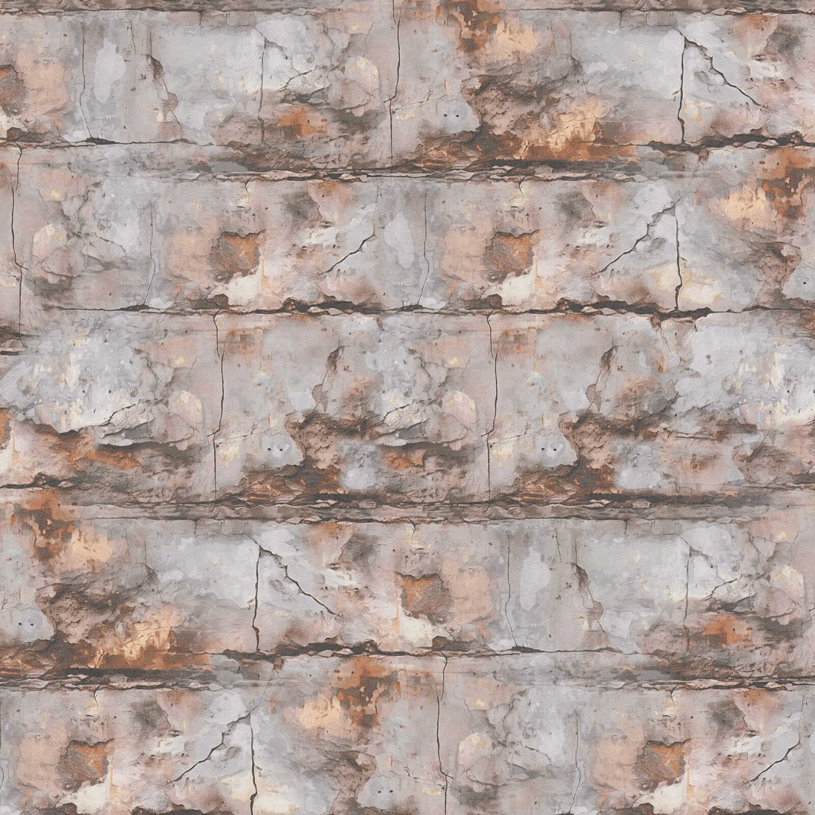             Industrial 3D brick look non-woven wallpaper in urban style - orange, grey
        