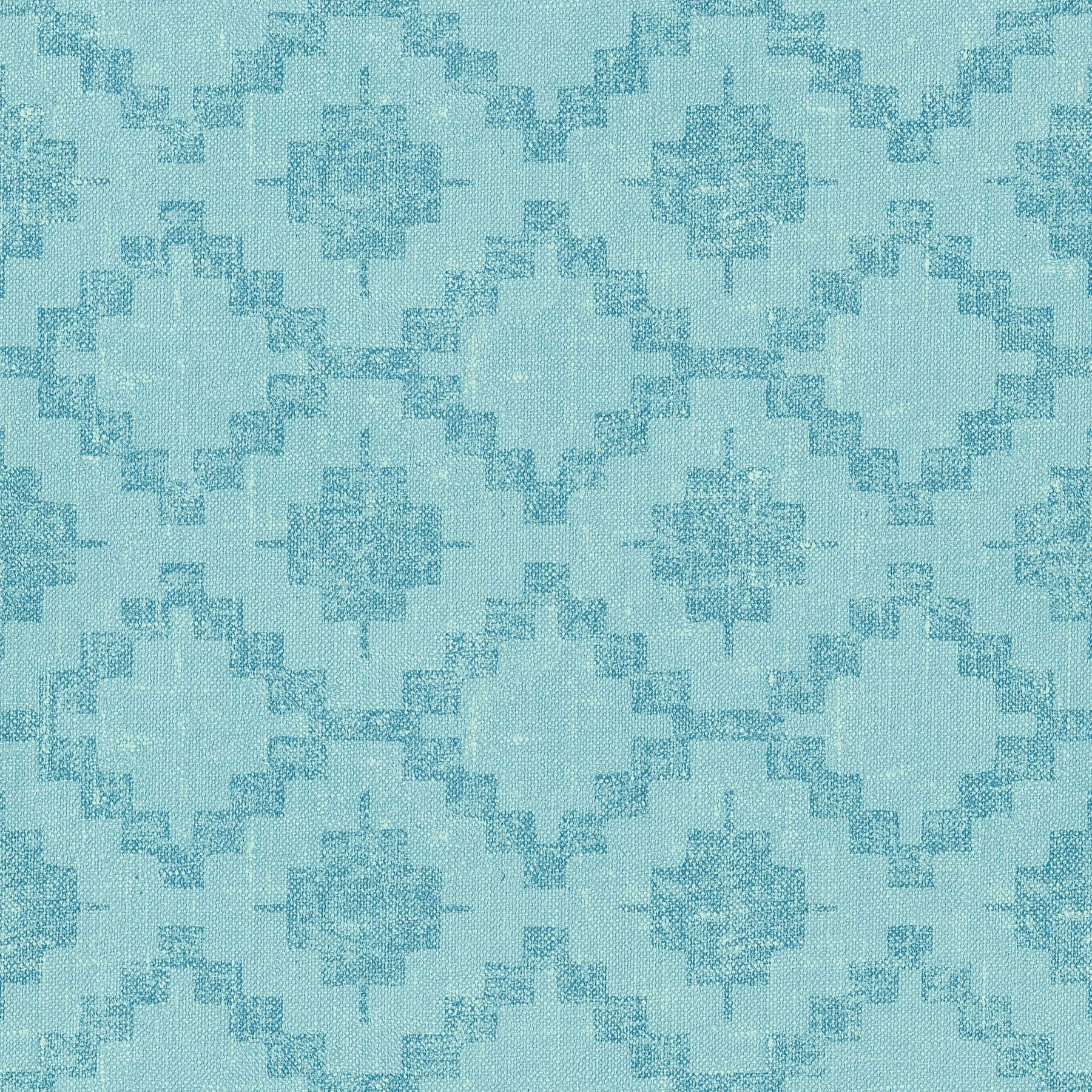             Non-woven wallpaper linen look with ethnic pattern - blue
        