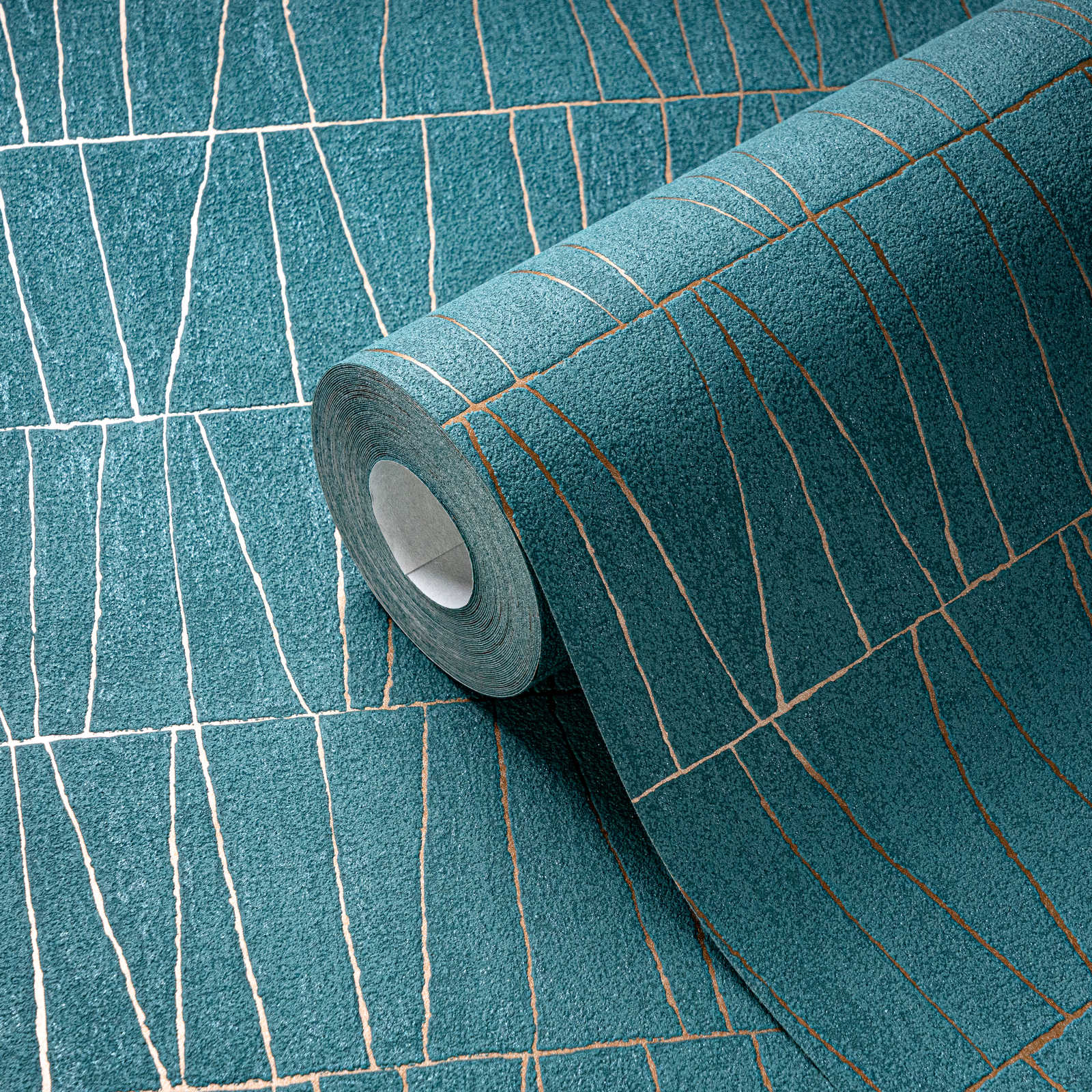             Pattern wallpaper with abstract lines - petrol, gold
        