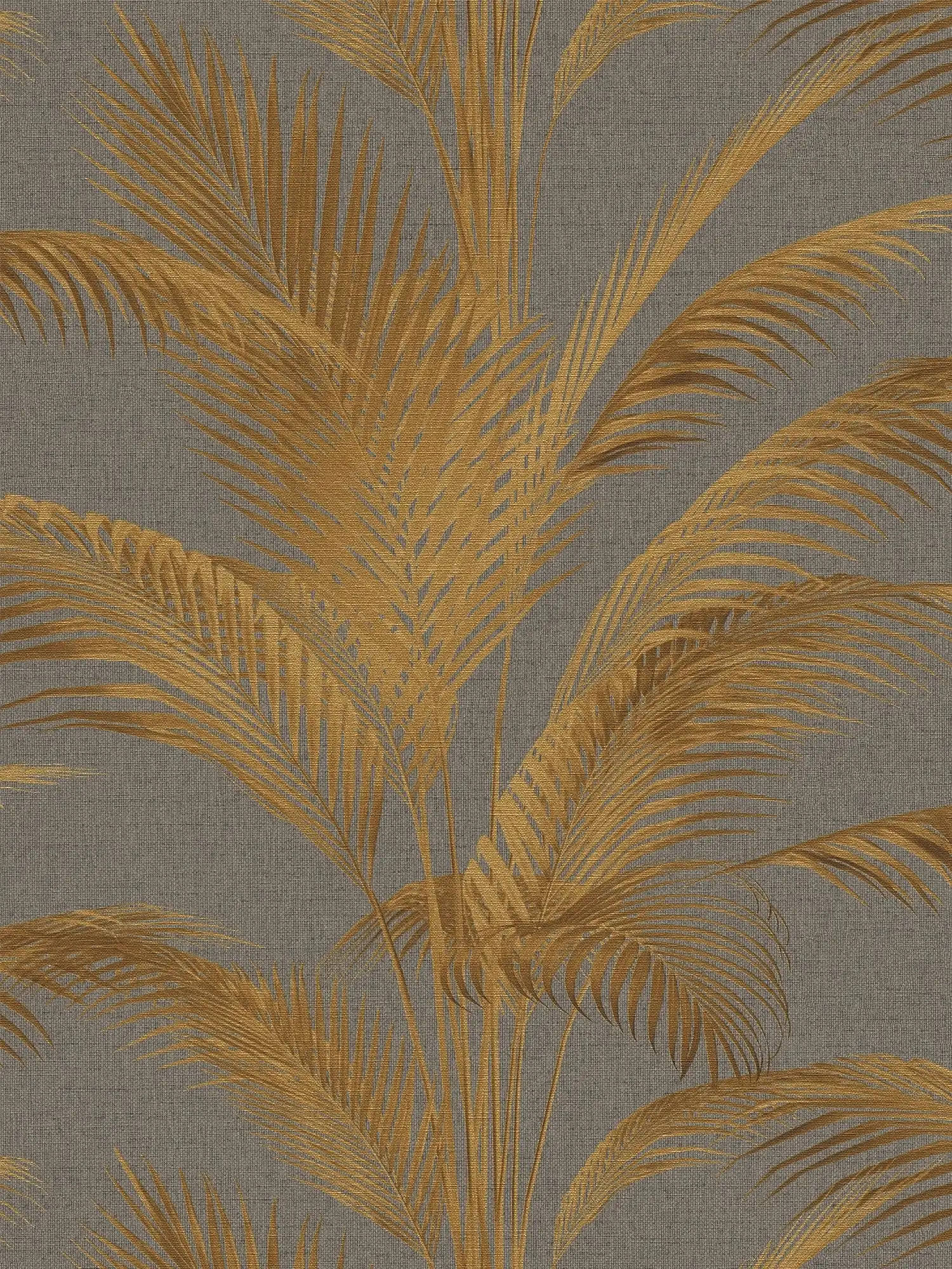         Vliesbehang met palmbladeren en gouden accenten - grijs, goud, metallic
    