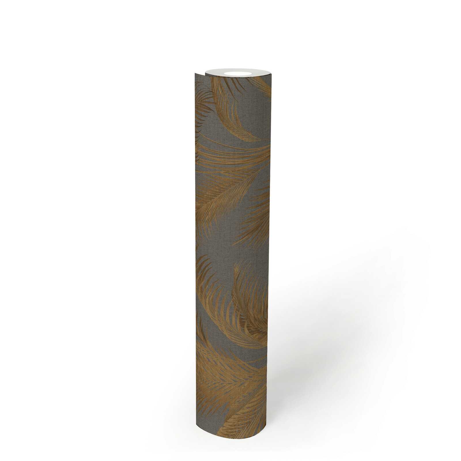             Non-woven wallpaper with palm leaves and gold accents - grey, gold, metallic
        