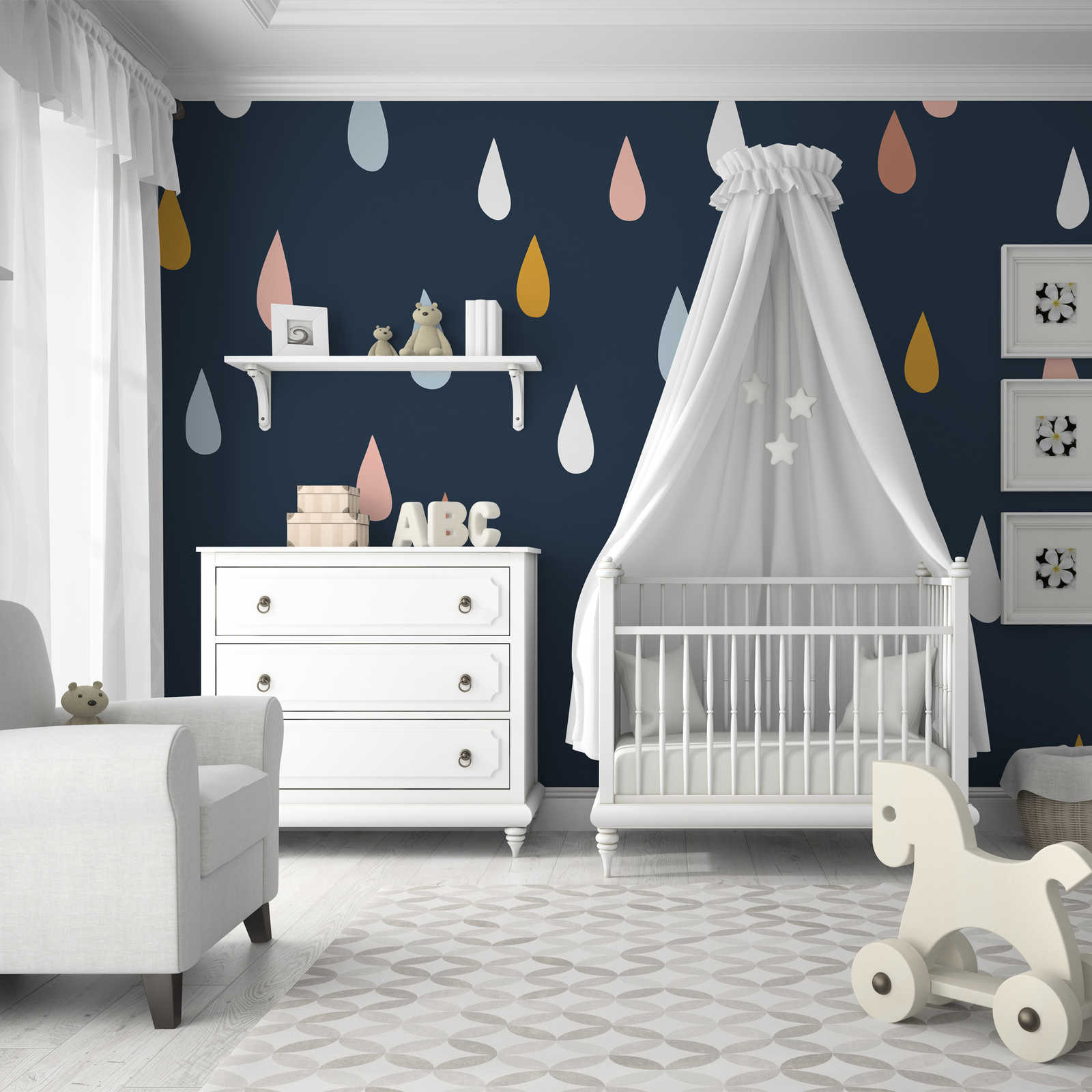 Papel pintado para habitación infantil con gotas de colores - Material sin tejer liso y mate
