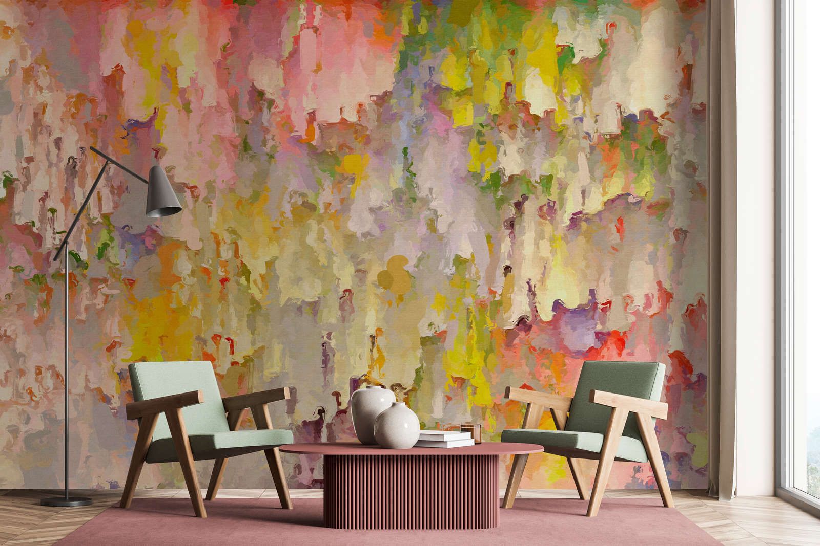             Digital behang »opulea« - aquarelontwerp met linnenstructuur, kleurverloop - Bont | Licht structuurvlies
        