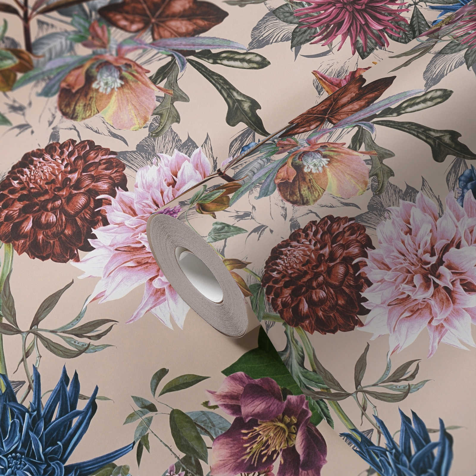             Papier peint Design floral avec des fleurs colorées - multicolore
        