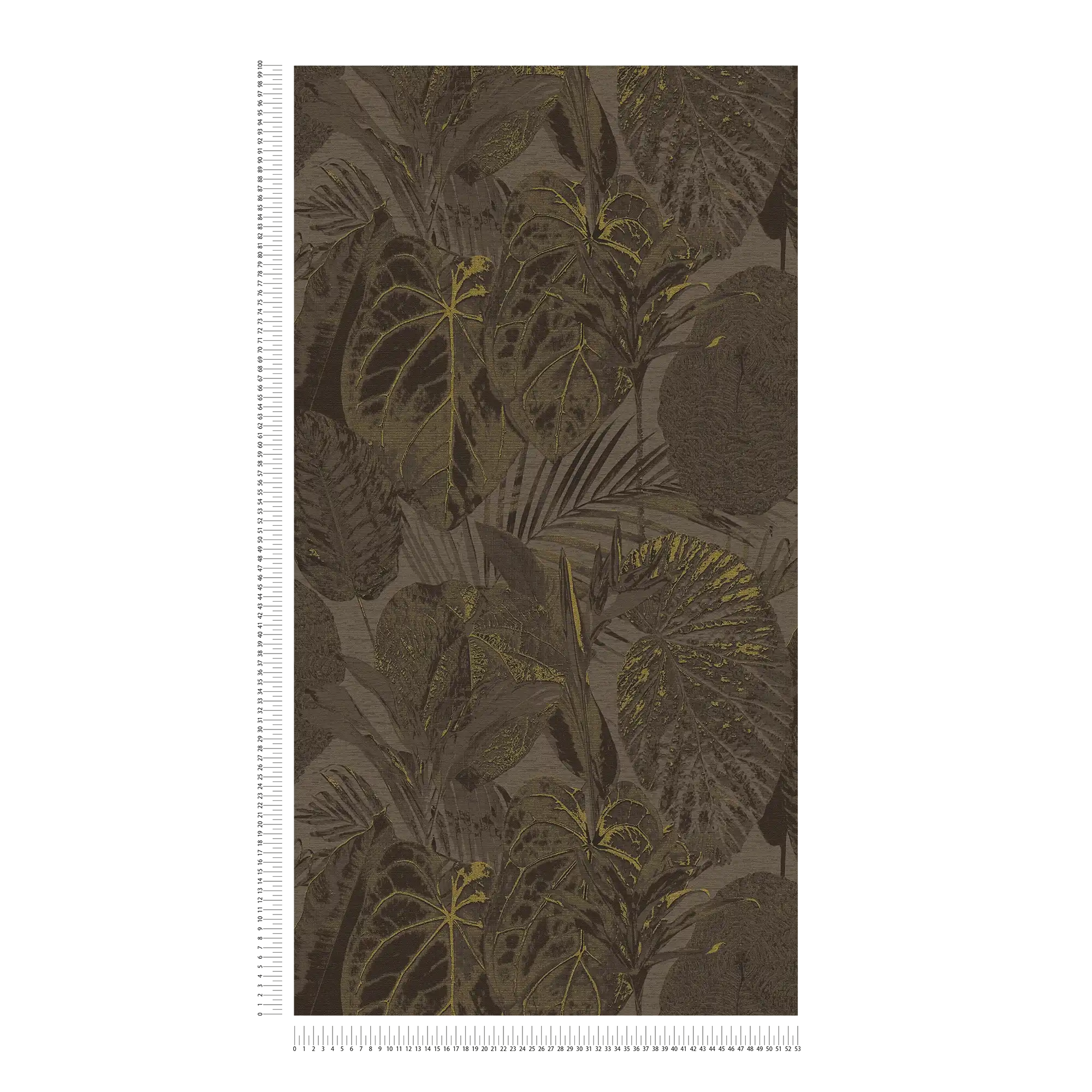             papier peint en papier intissé avec motif jungle légèrement structuré, mat - marron, noir, or
        