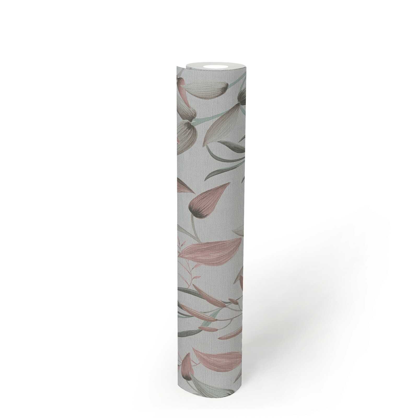             Non-woven wallpaper with soft floral tendrils - green, pink, cream
        