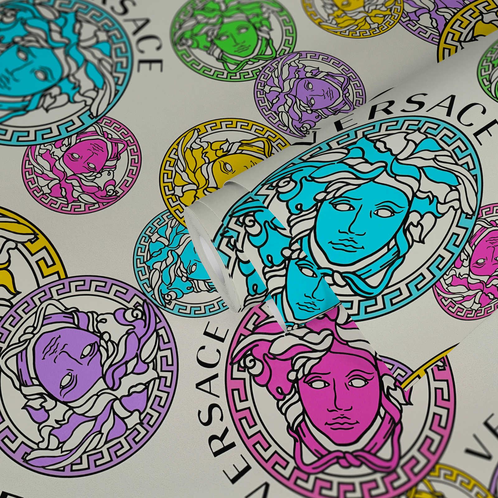             VERSACE wallpaper Medusa emblem motif - colourful, cream
        