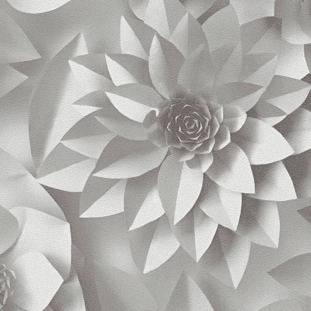             3D wallpaper with paper flowers, graphic floral pattern - white
        