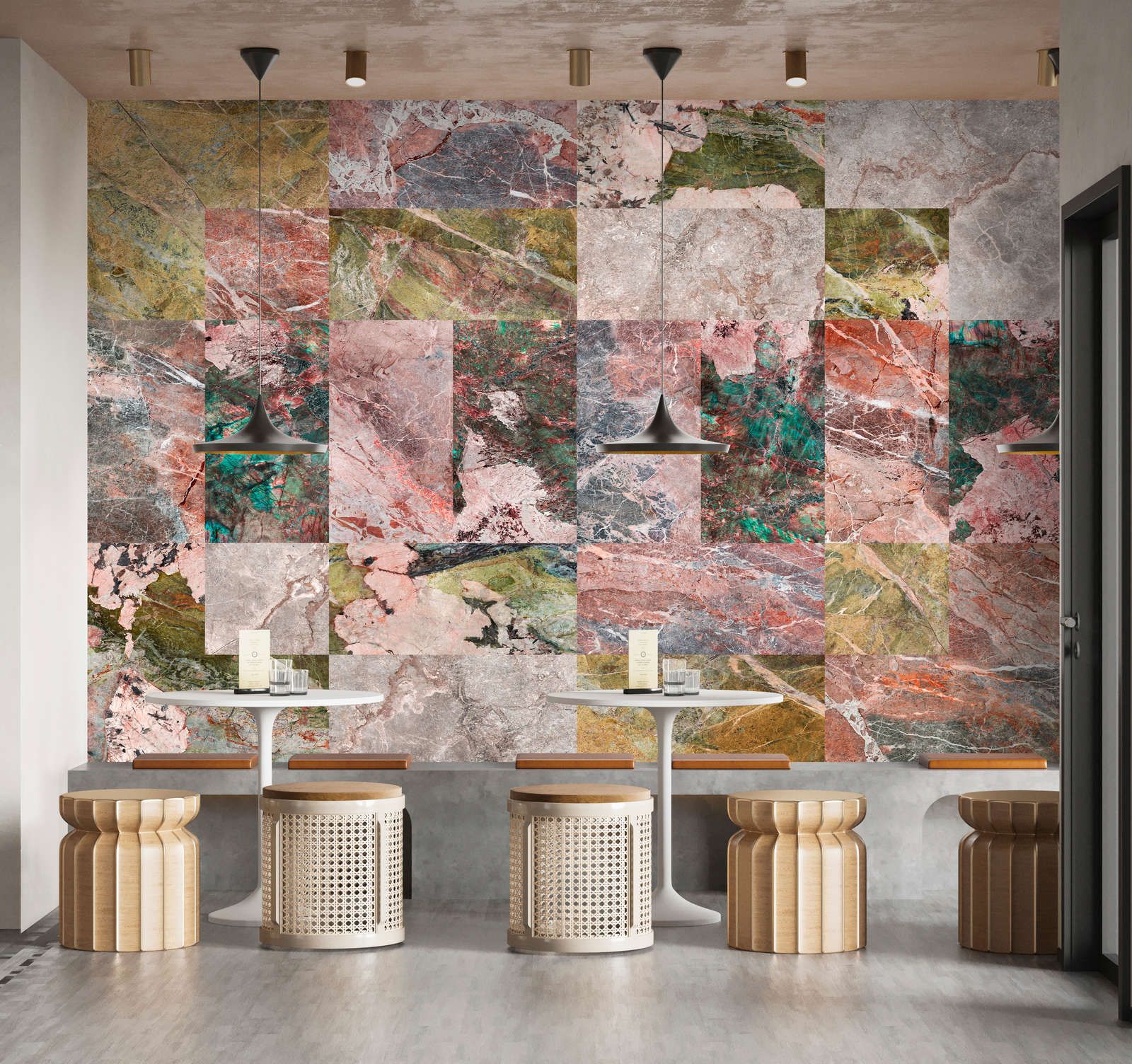             Photo wallpaper »mixed marble« - Marble Patchwork Design - Colourful | Matt, Smooth non-woven
        