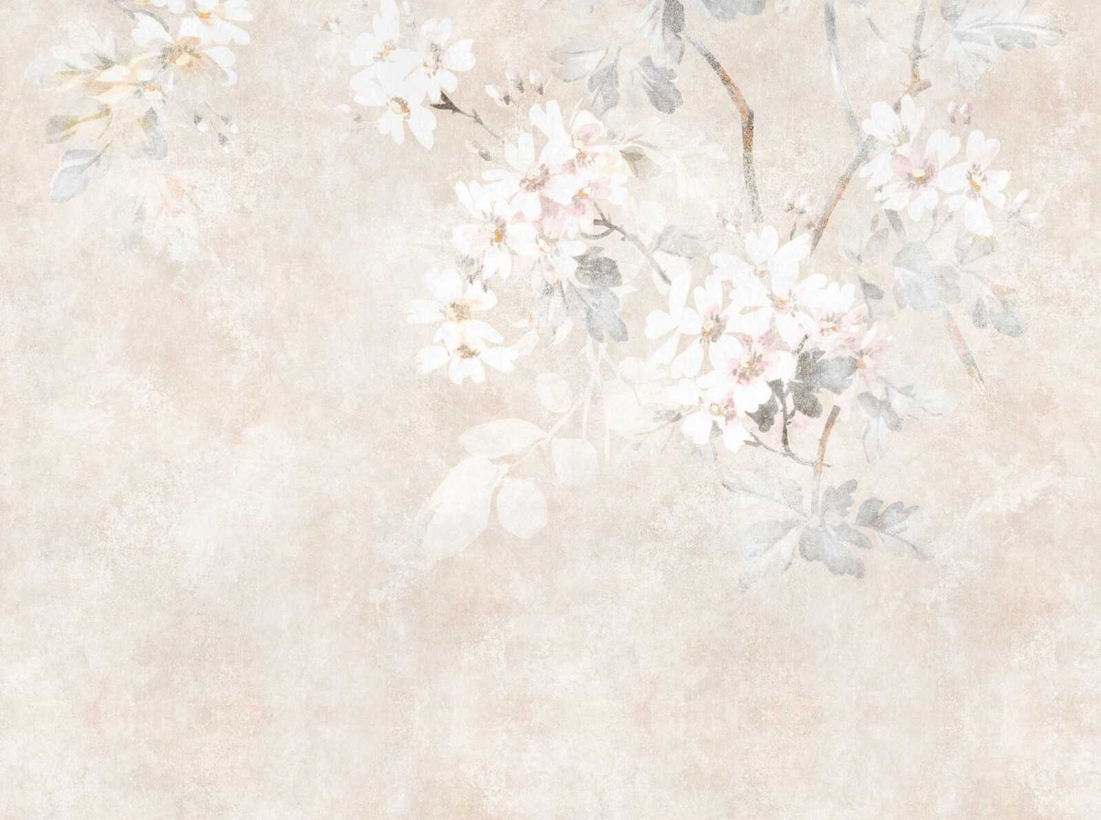             Sutil mural de papel pintado floral en un diseño vintage deslavado como papel pintado no tejido - beige, crema, gris
        