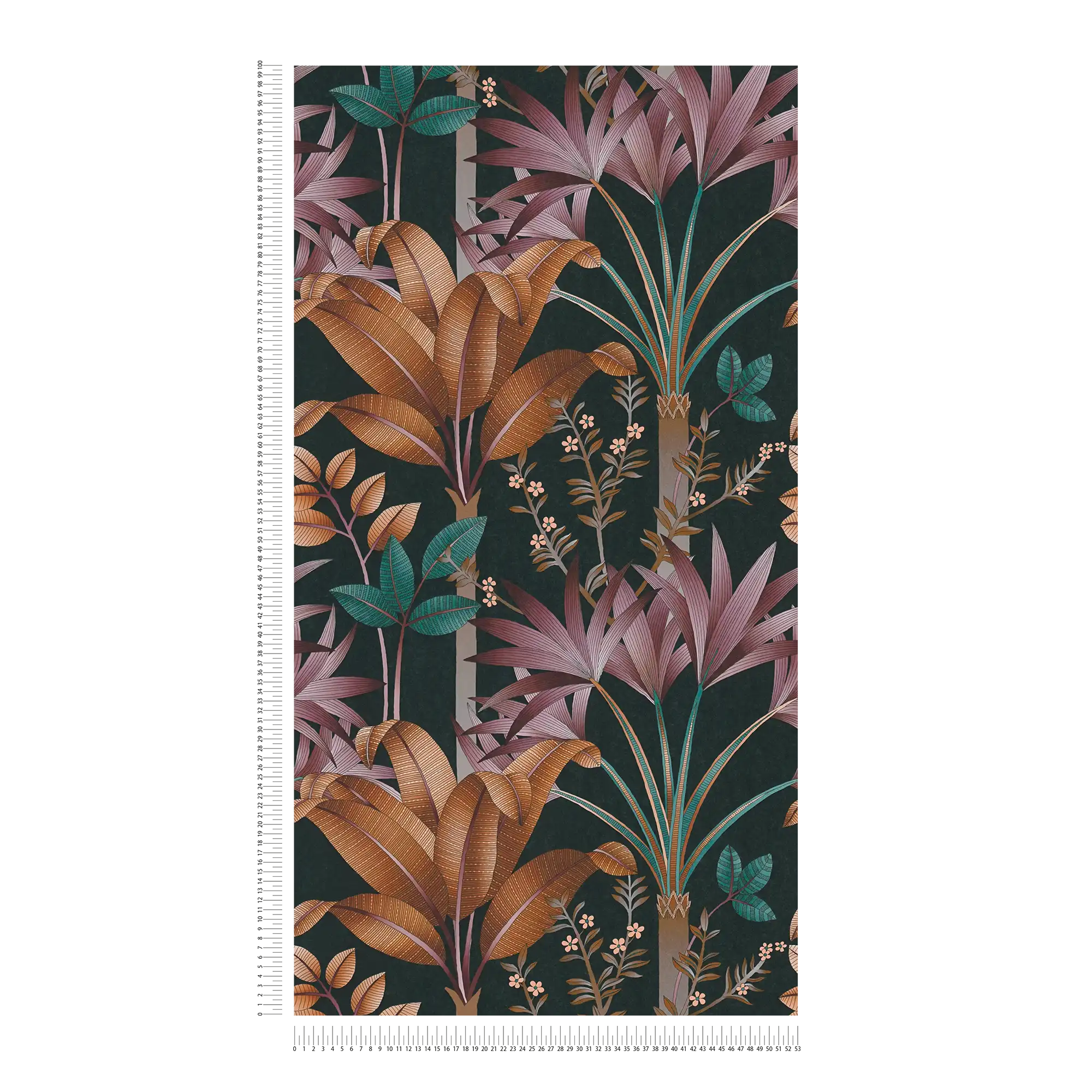             Papier peint intissé floral avec motif de feuilles - multicolore, noir, orange
        