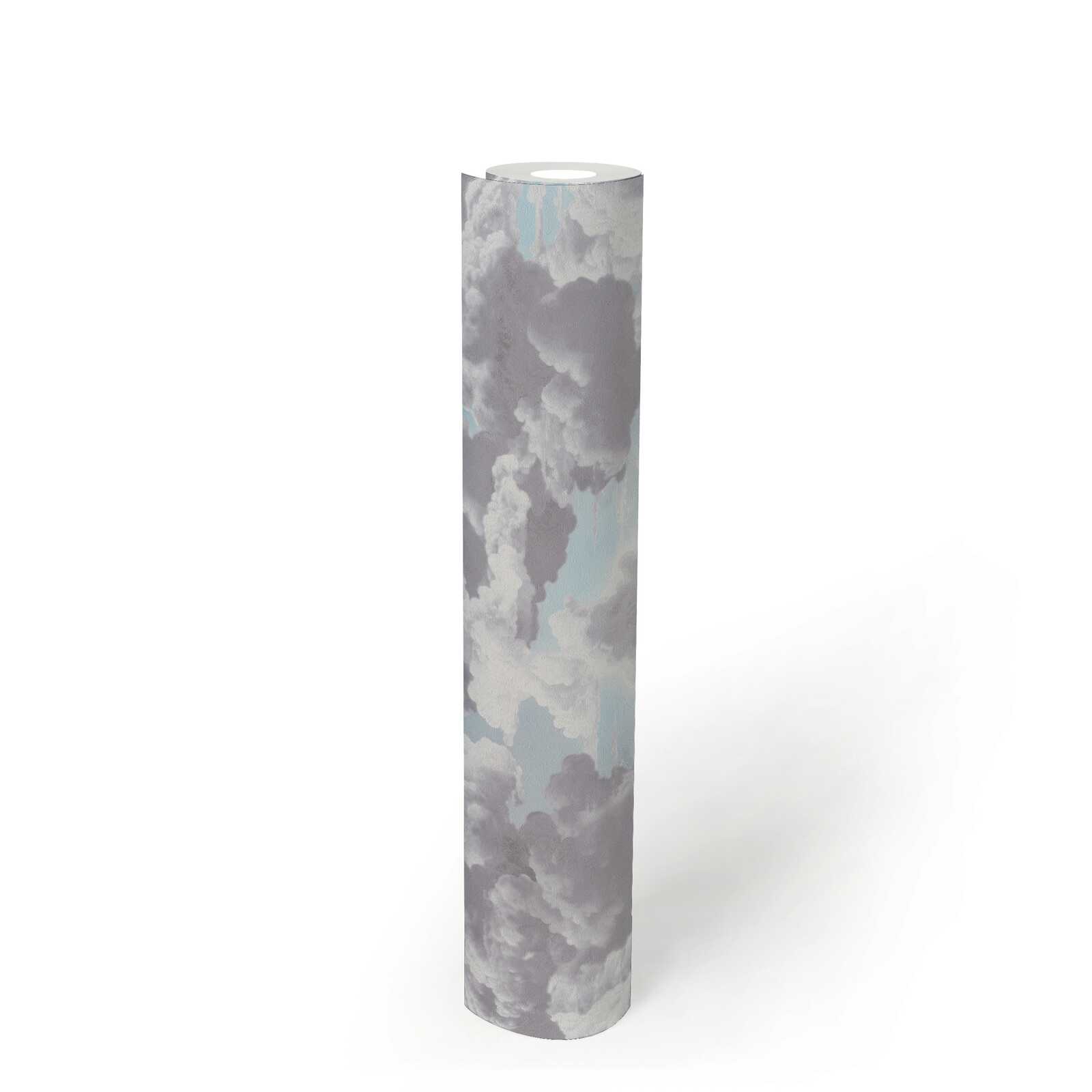             Cloud pattern in oil painting look as non-woven wallpaper - grey, blue, white
        