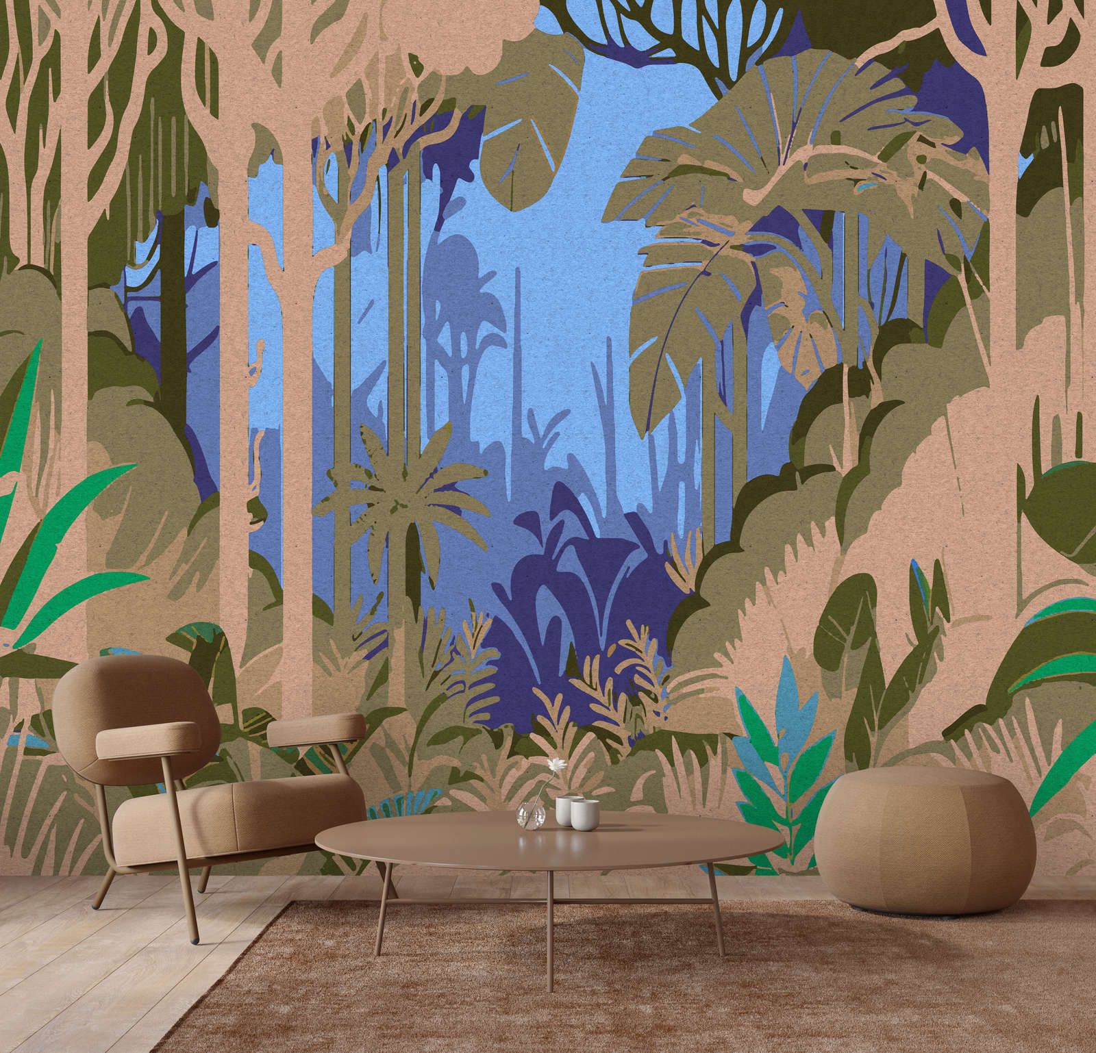             Digital behang »azura« - Abstract jungle-motief met kraftpapiertextuur - Gladde, licht parelmoerachtige vliesstof
        