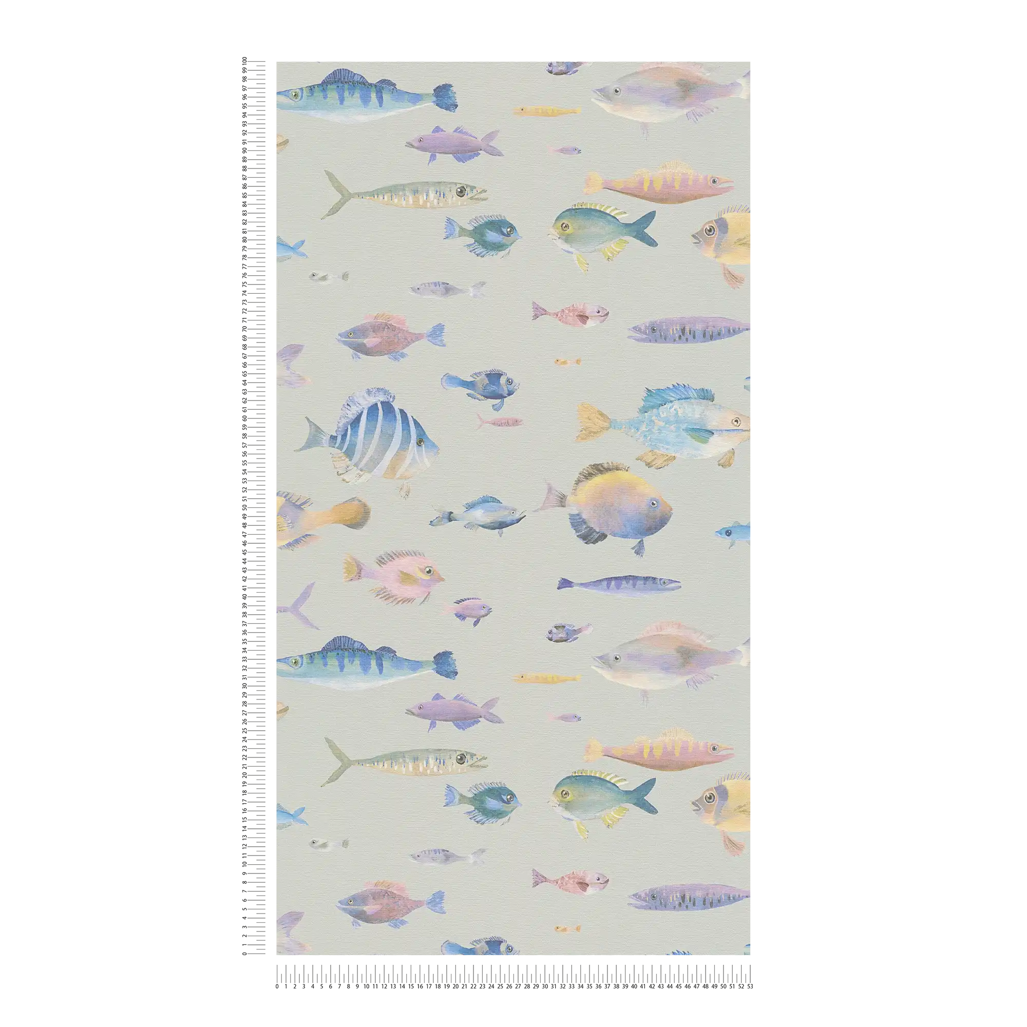             Non-woven wallpaper with sea fish in a maritime design - grey, multicoloured, purple
        