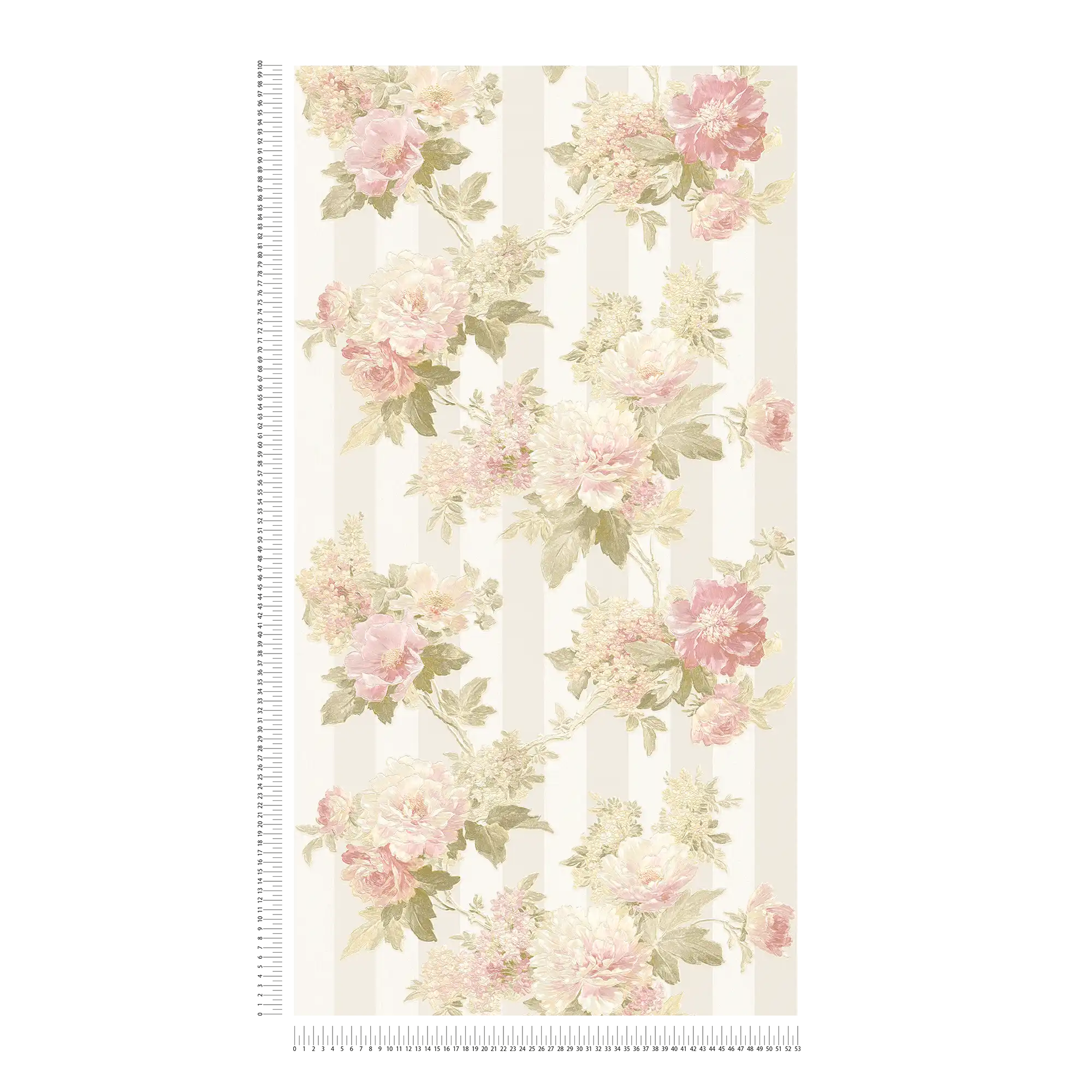             Papier peint motif fleurs et rayures - crème, rose, vert
        