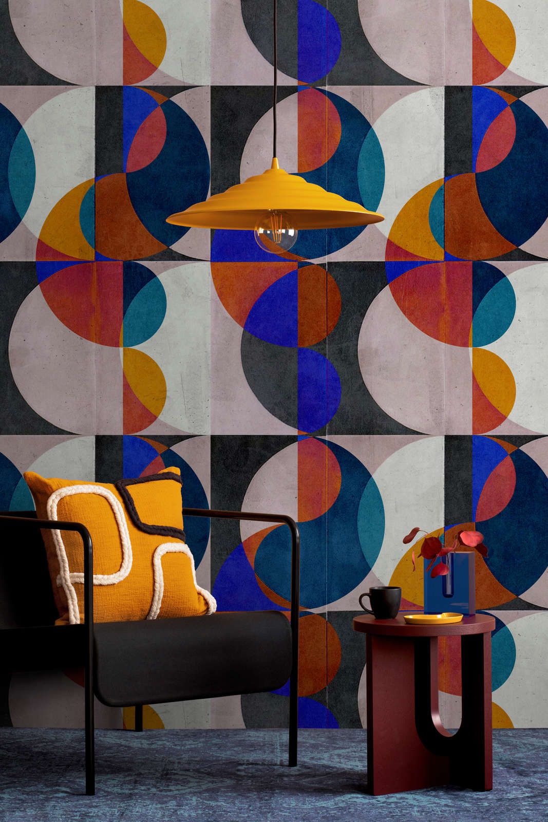             papier peint en papier panoramique »mia« - motif abstrait rétro sur structure d'enduit béton - multicolore | Intissé mat et lisse
        