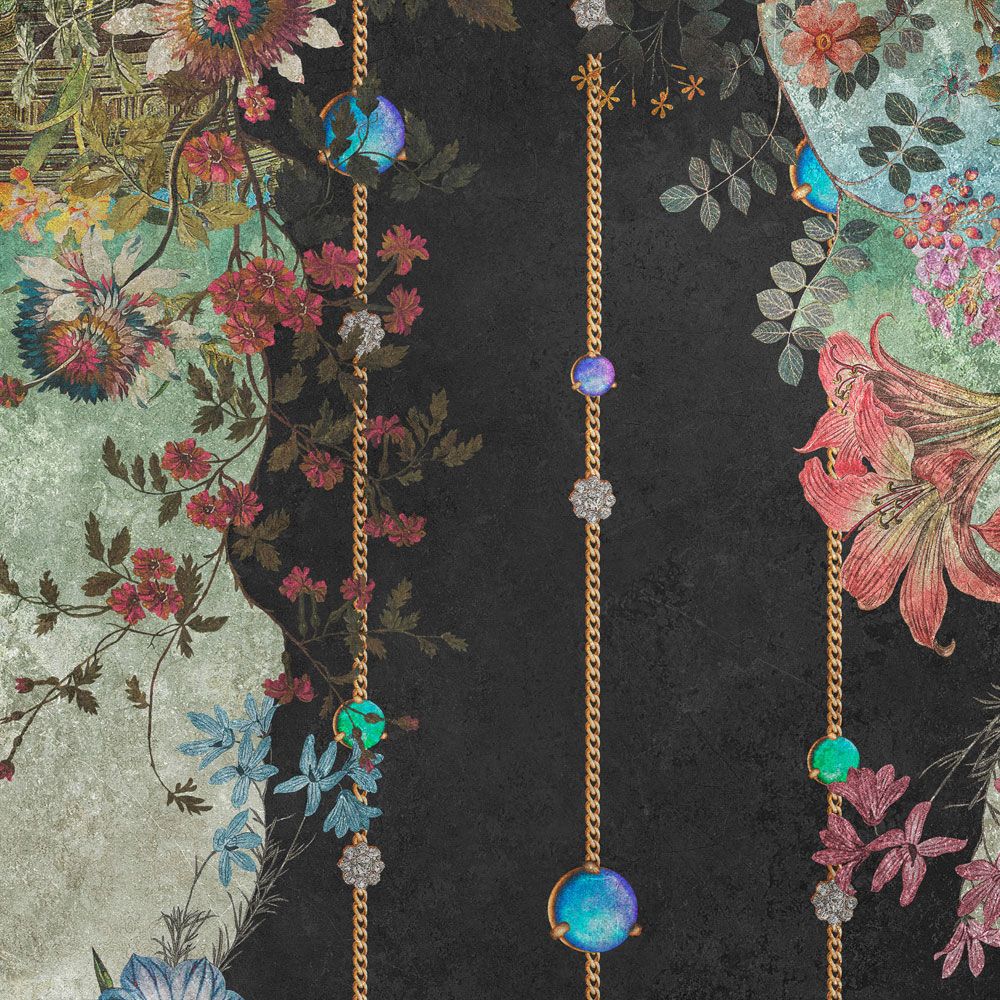             papier peint en papier panoramique »ophelia« - lambris ornemental à motif floral sur structure d'enduit vintage - intissé légèrement structuré
        