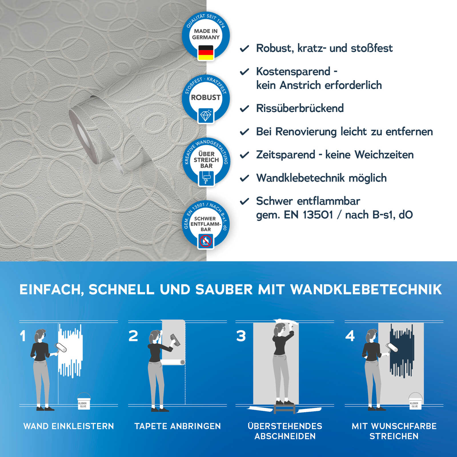             Überstreichbare Strukturtapete mit grafischem Muster und 3D-Effekt – Überstreichbar, Weiß
        