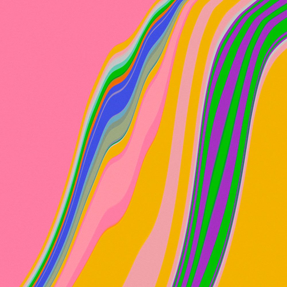             Digital behang »nexus« - Abstract golfontwerp - Roze, oranje | Soepele, licht parelmoerglanzende vliesstof
        