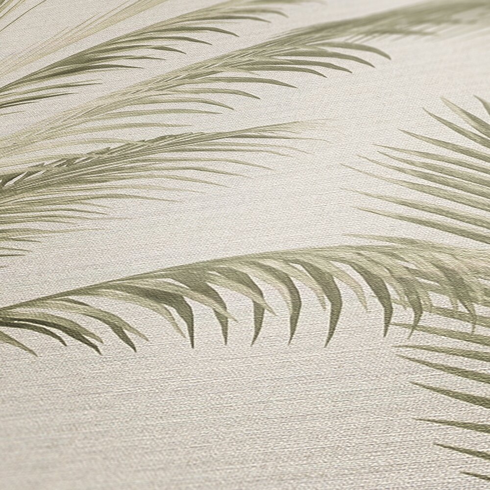             Papel pintado no tejido con hojas de palmera en estilo vintage - crema, verde
        