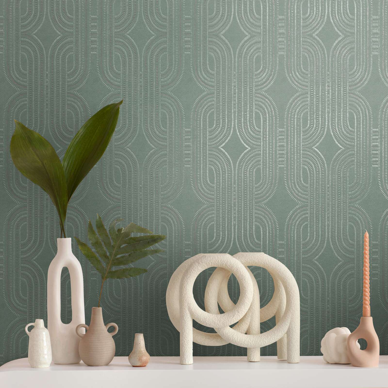             Retro non-woven wallpaper with graphic pattern - blue, green, brown
        