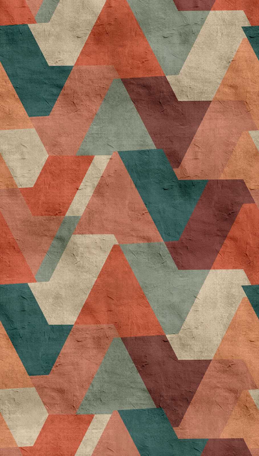             Vintage non-woven wallpaper with large chevron pattern - orange, green, petrol
        