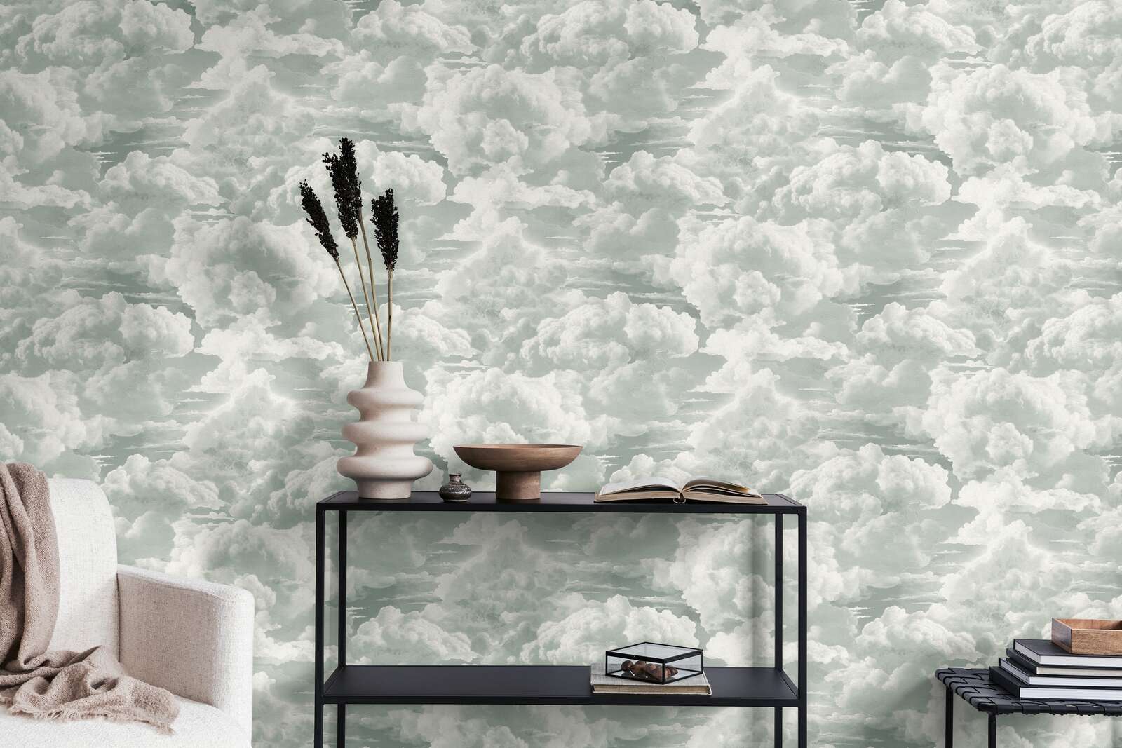             Non-woven wallpaper with clouds in grey - white, grey
        