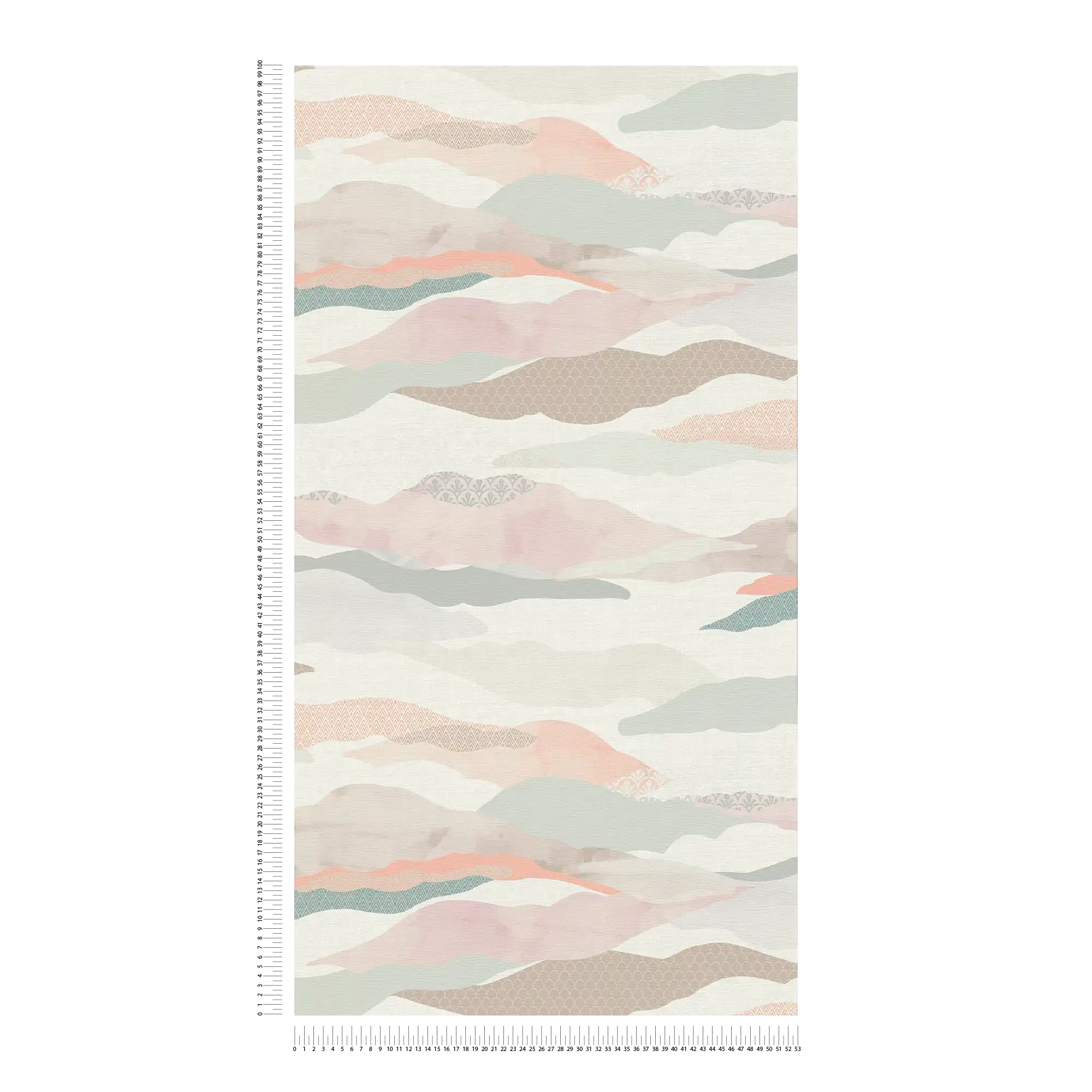             Non-woven wallpaper with graphic landscape motif - pink, blue, white
        