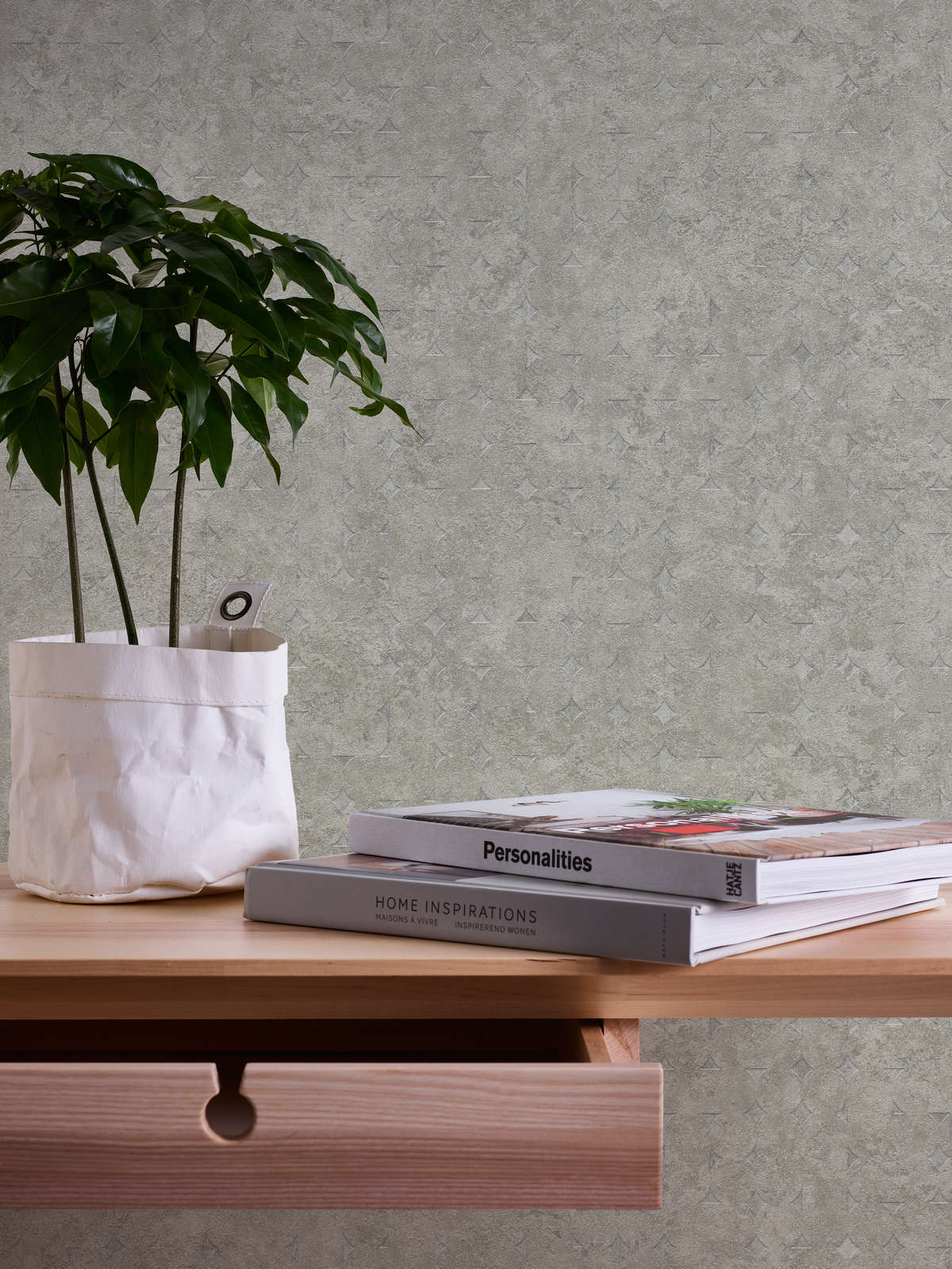             Plain textured non-woven wallpaper with diamond pattern - grey, green
        