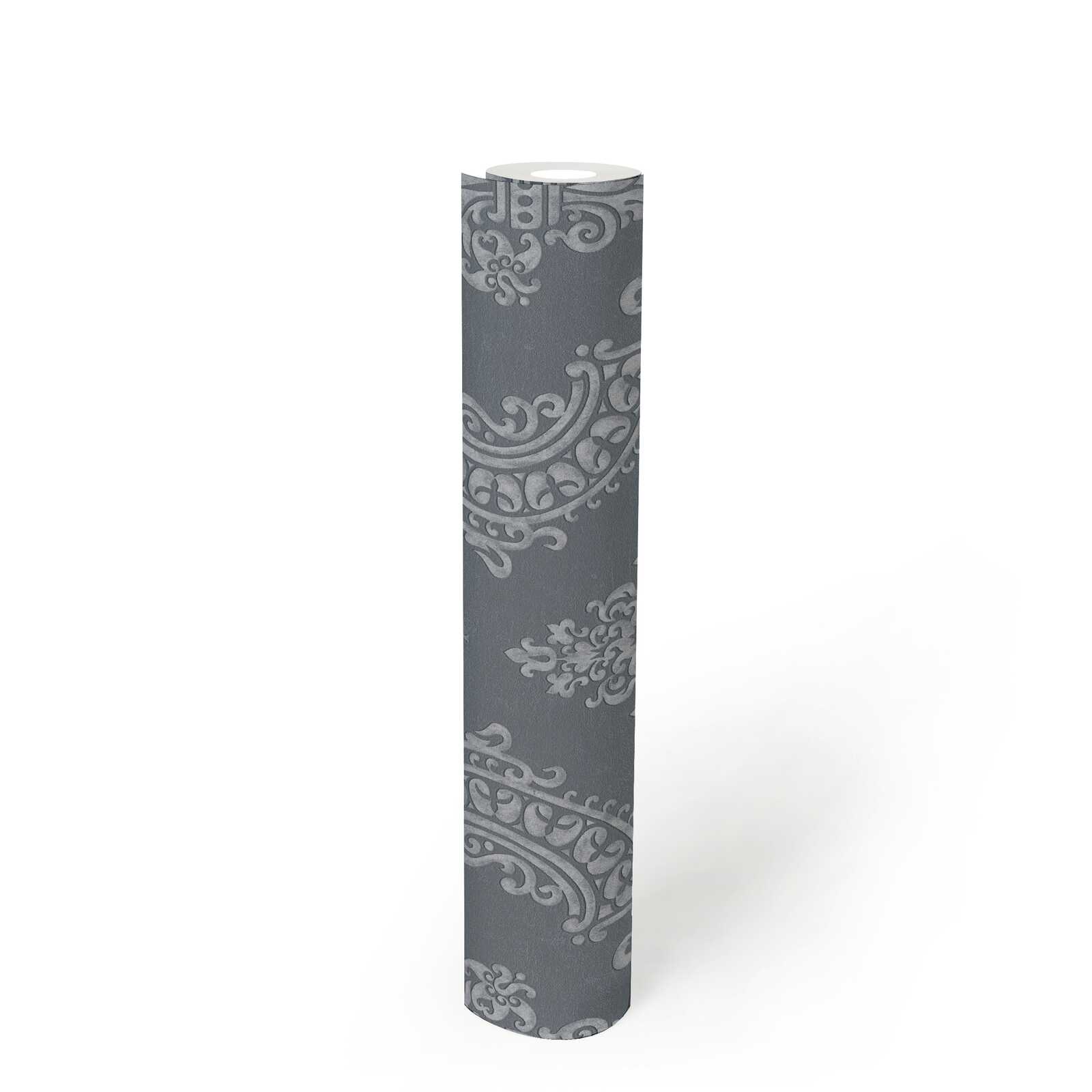             Papel pintado tejido-no tejido vintage en elegante estilo barroco - antracita, gris
        