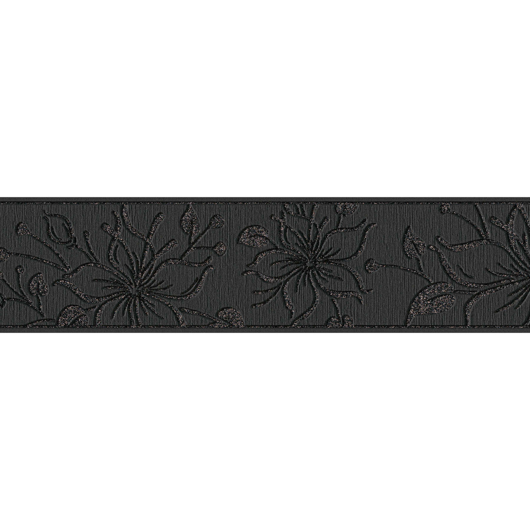 Cenefa de papel pintado con flores negras y efecto de brillo - metálico, negro
