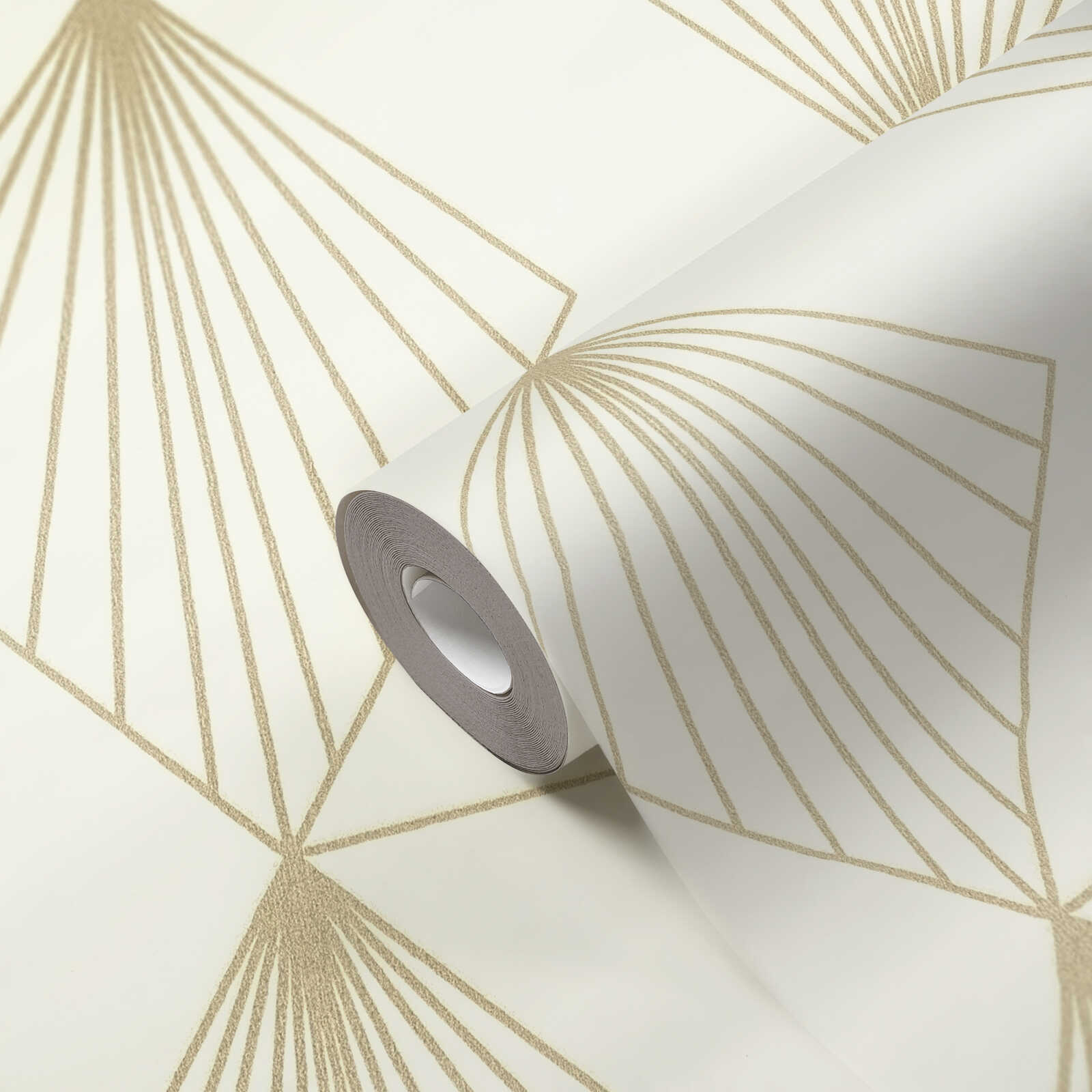             Graphic non-woven wallpaper in a glamorous Art Deco design - white, gold
        