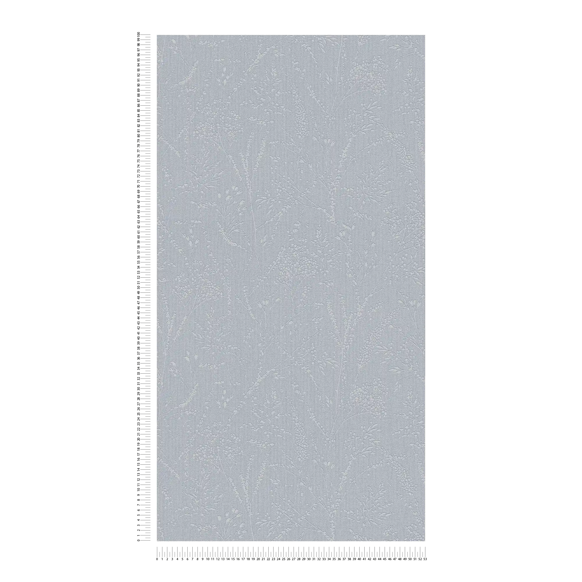             Textured non-woven wallpaper with a simple floral motif - blue, grey
        