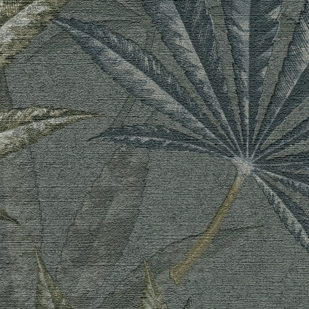             Non-woven wallpaper with palm leaves in a patterned look - grey, green, blue
        