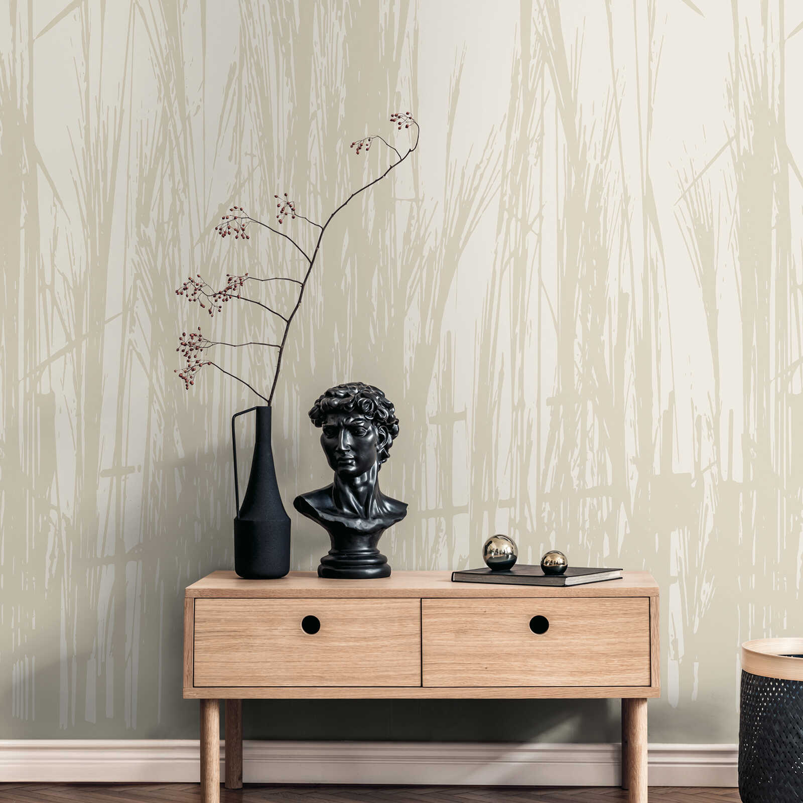 Soft grasses wallpaper with calm reed silhouette and large-scale pattern repetition - Beige
