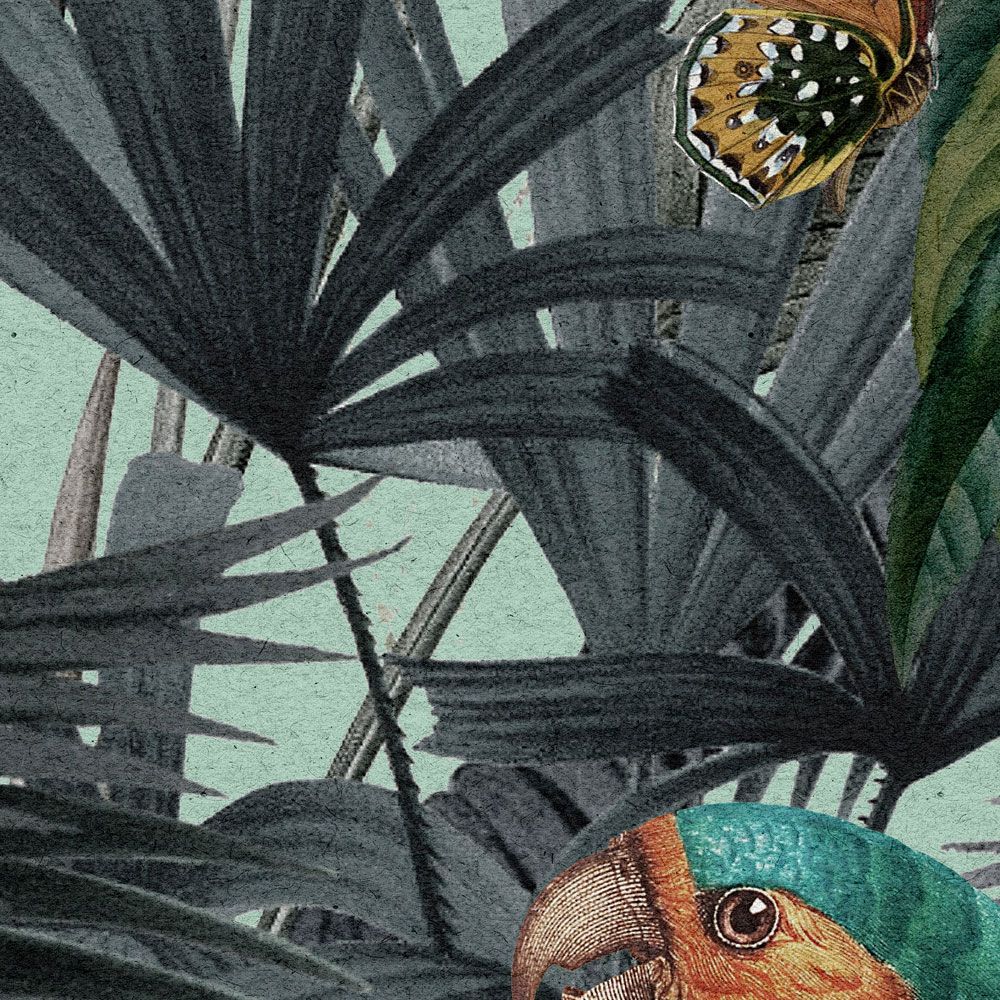             Photo wallpaper »arabella« - Jungle & parrots on kraft paper look - Smooth, slightly pearly shimmering non-woven fabric
        