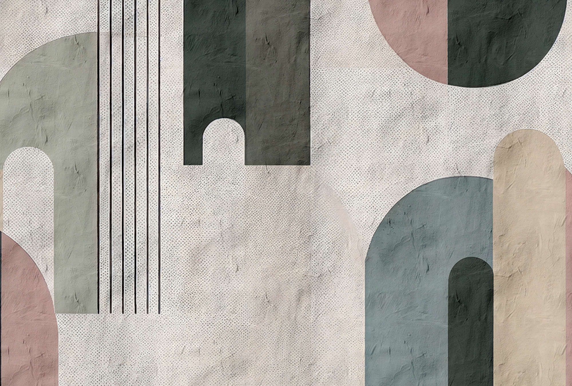             papier peint en papier panoramique »torenta« - motif graphique avec arc en plein cintre, structure d'argile - intissé mat et lisse
        