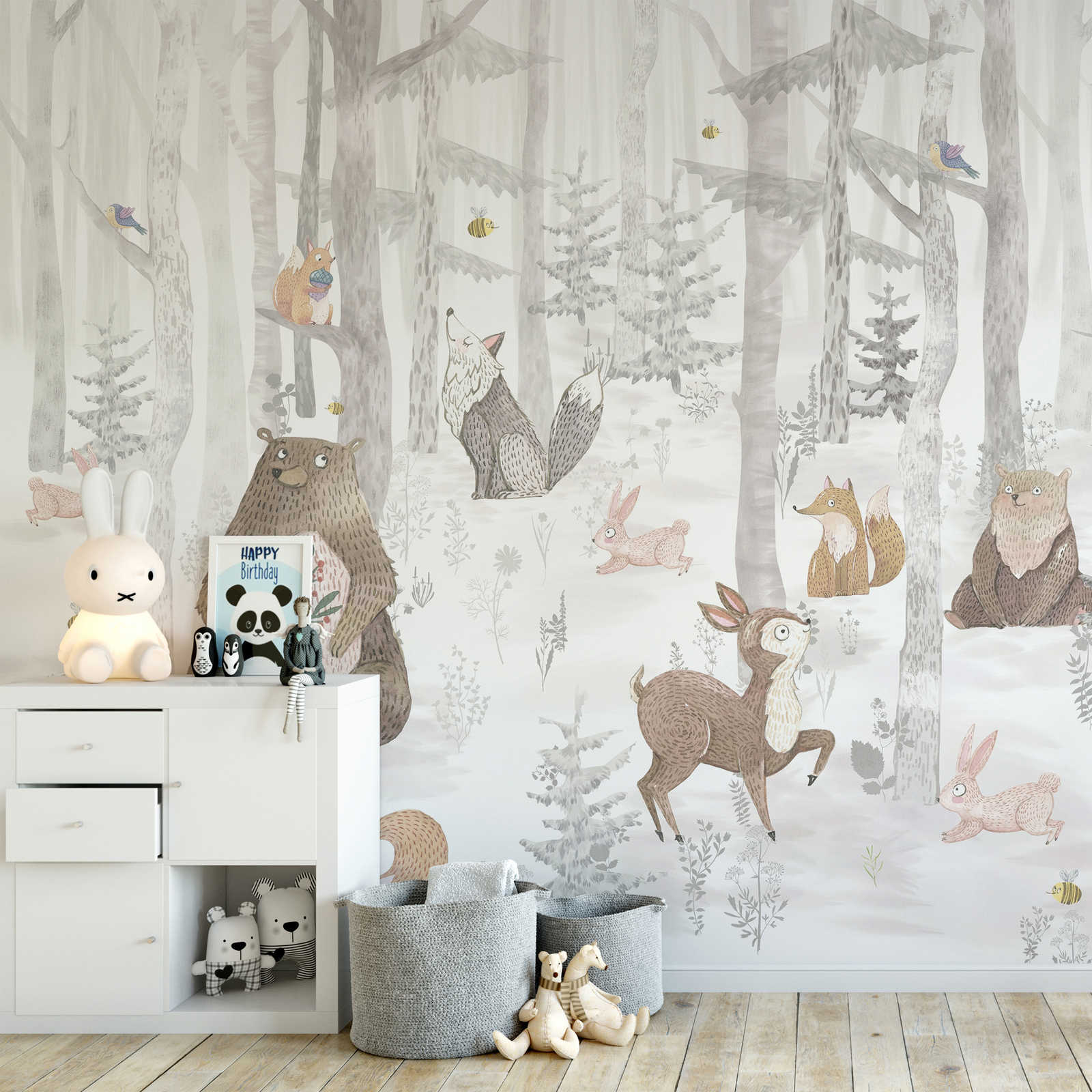 Papel pintado Bosque mágico con animales - Material sin tejer liso y mate
