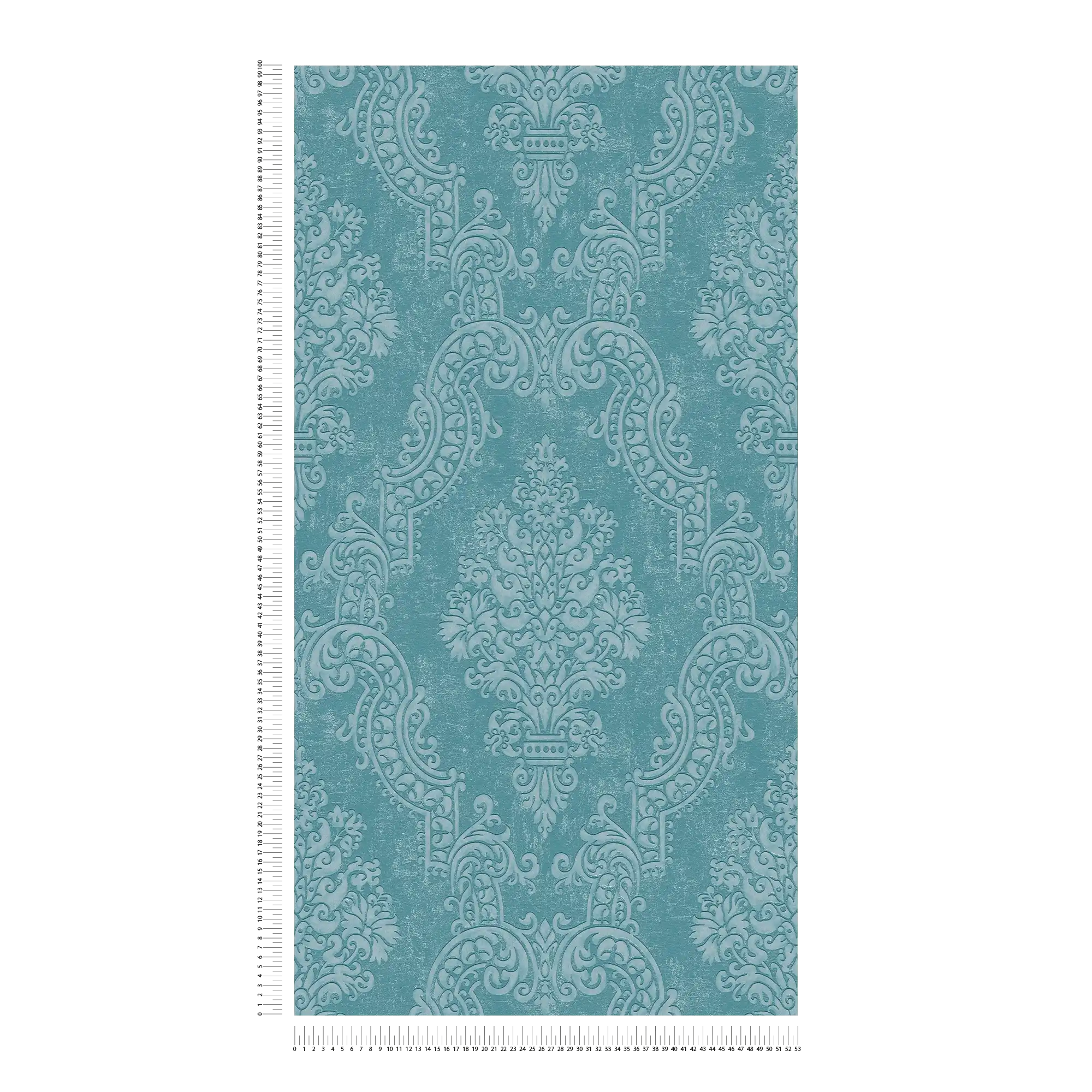             Non-woven wallpaper with ornaments and a shiny metallic effect - blue, turquoise
        