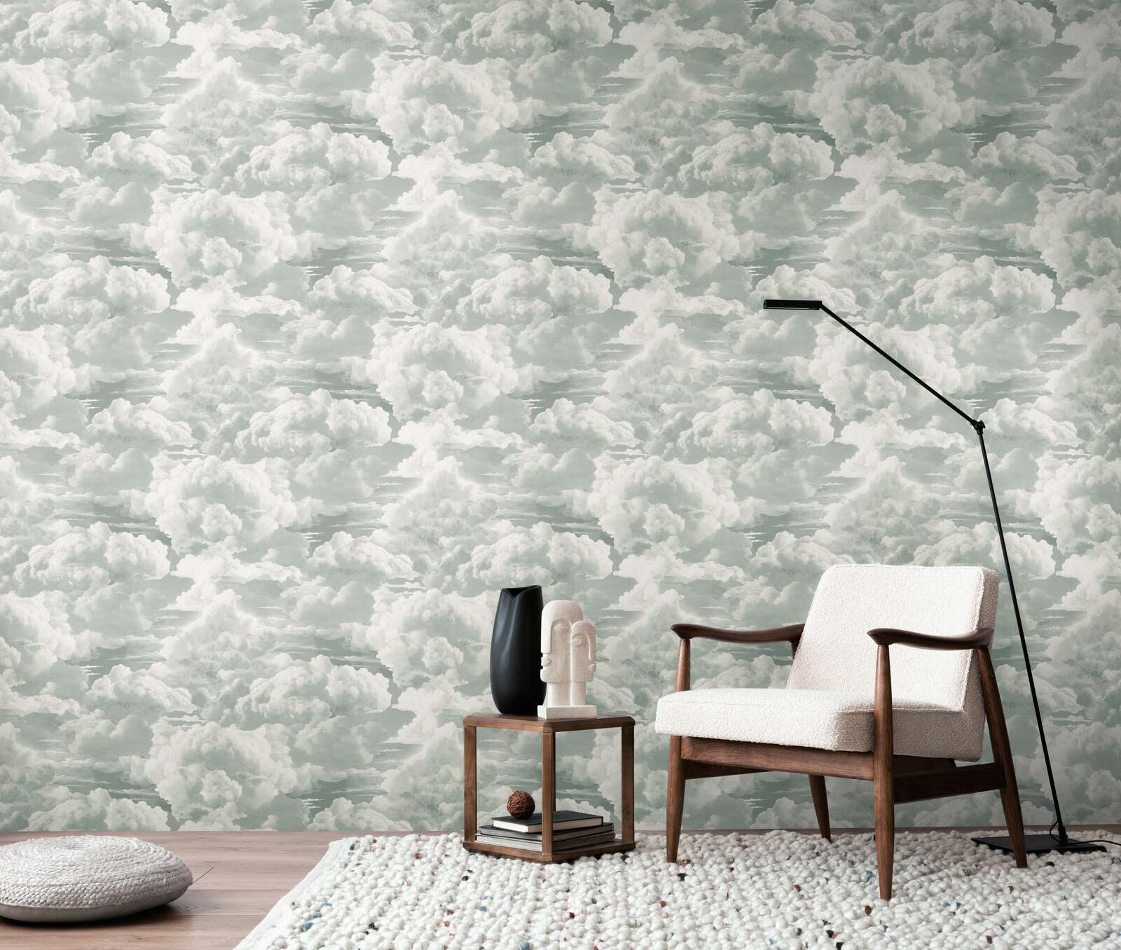             Non-woven wallpaper with clouds in grey - white, grey
        