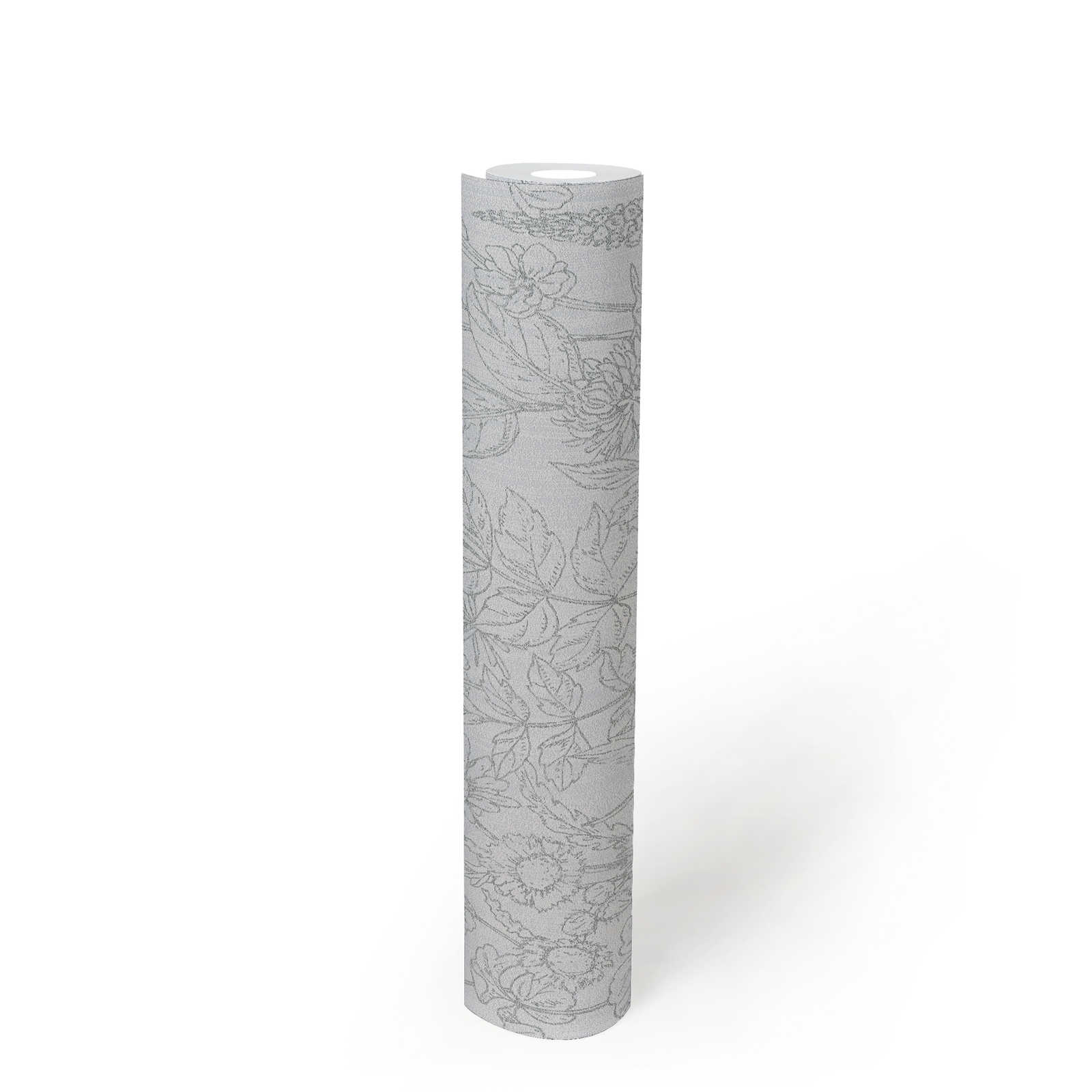             Papier peint fleuri style botanique avec aspect lin - Gris
        