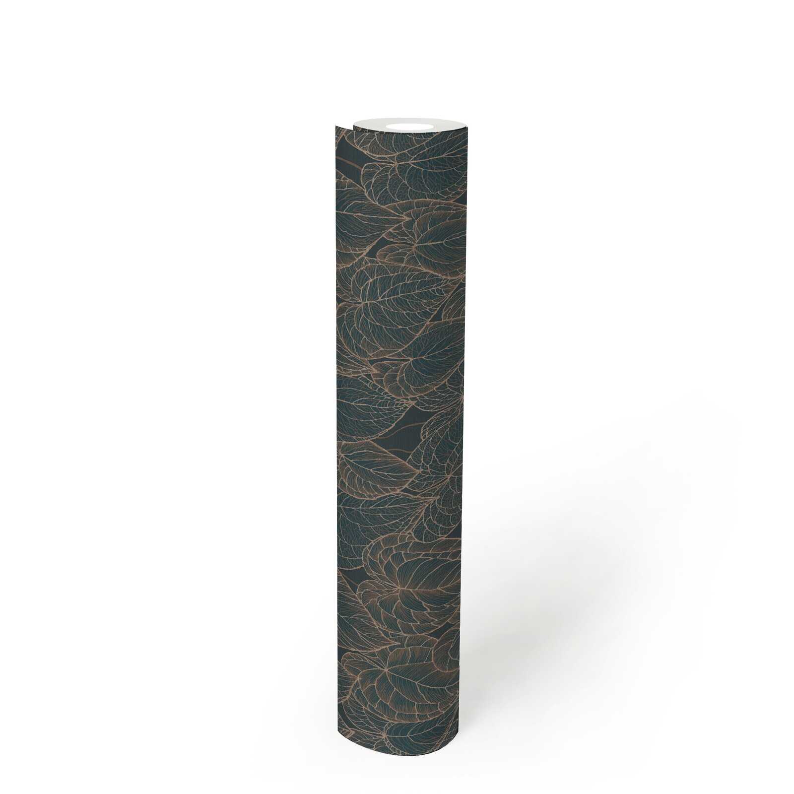             Daniel Hechter non-woven wallpaper with golden leaf design and metallic accents - brown, green, gold
        