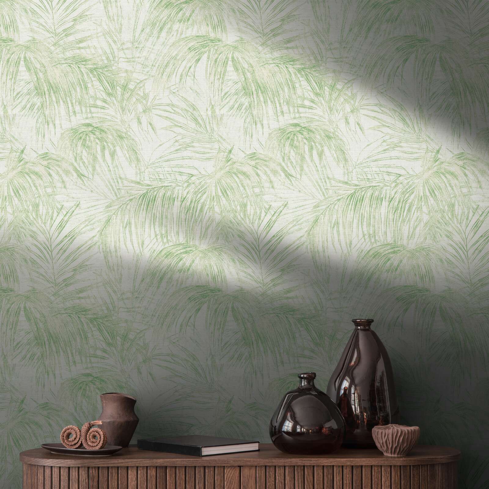             Plain vile wallpaper in a textured look, single-coloured - cream, green
        