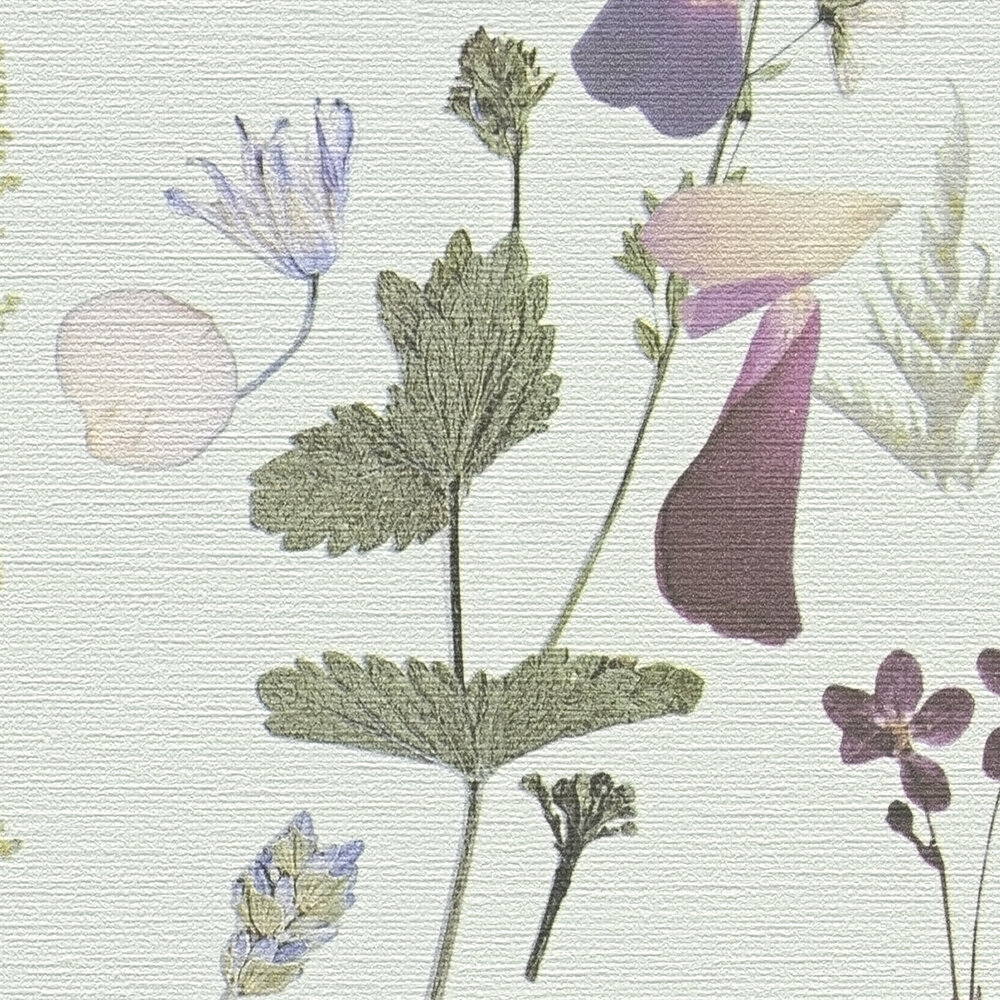             Bouquet of flowers non-woven wallpaper in country house design - green, violet, yellow
        