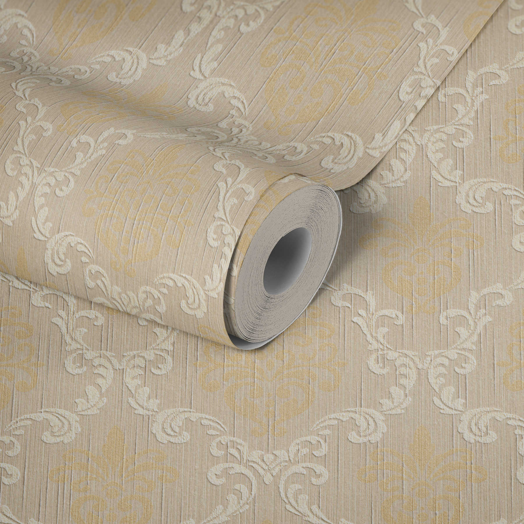             Papier peint avec motif ornemental de style colonial - beige
        