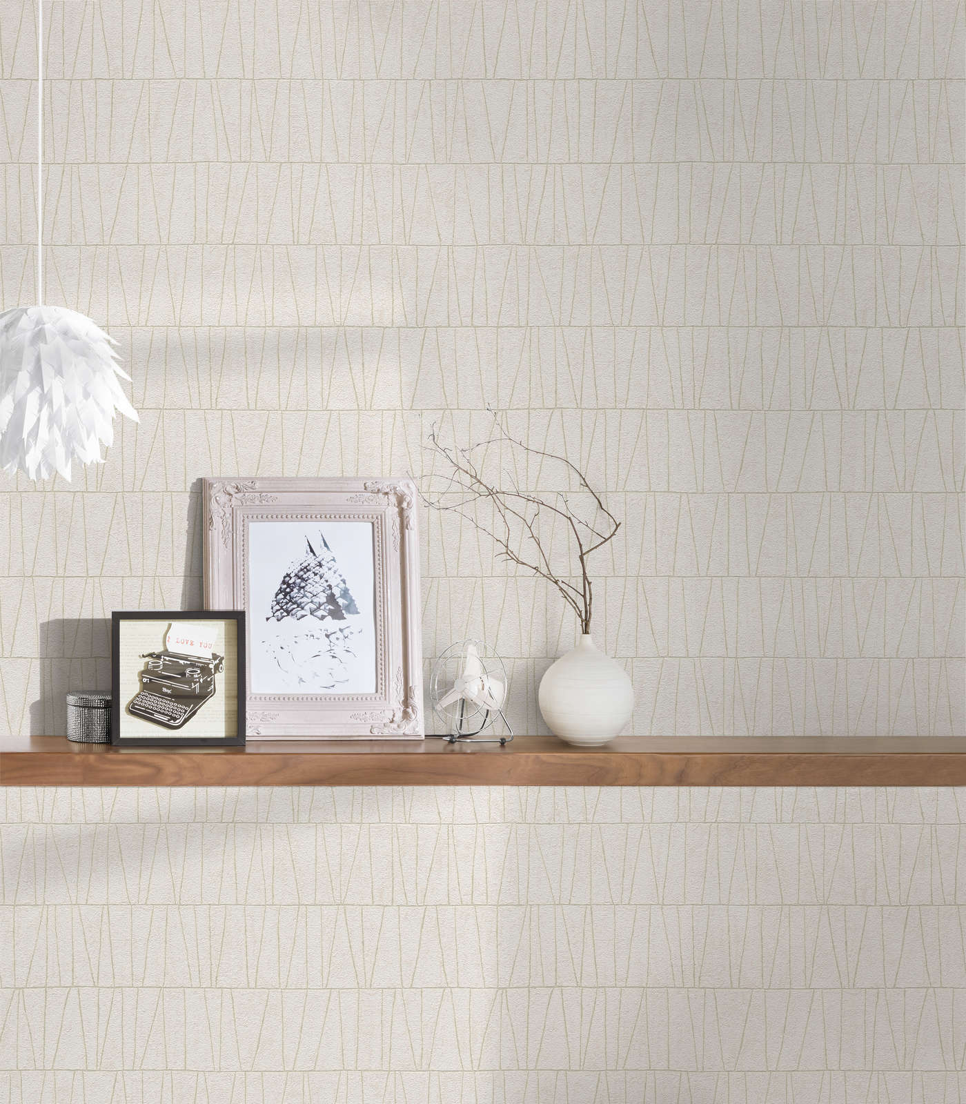             Pattern wallpaper with linear arrangement - white, gold
        