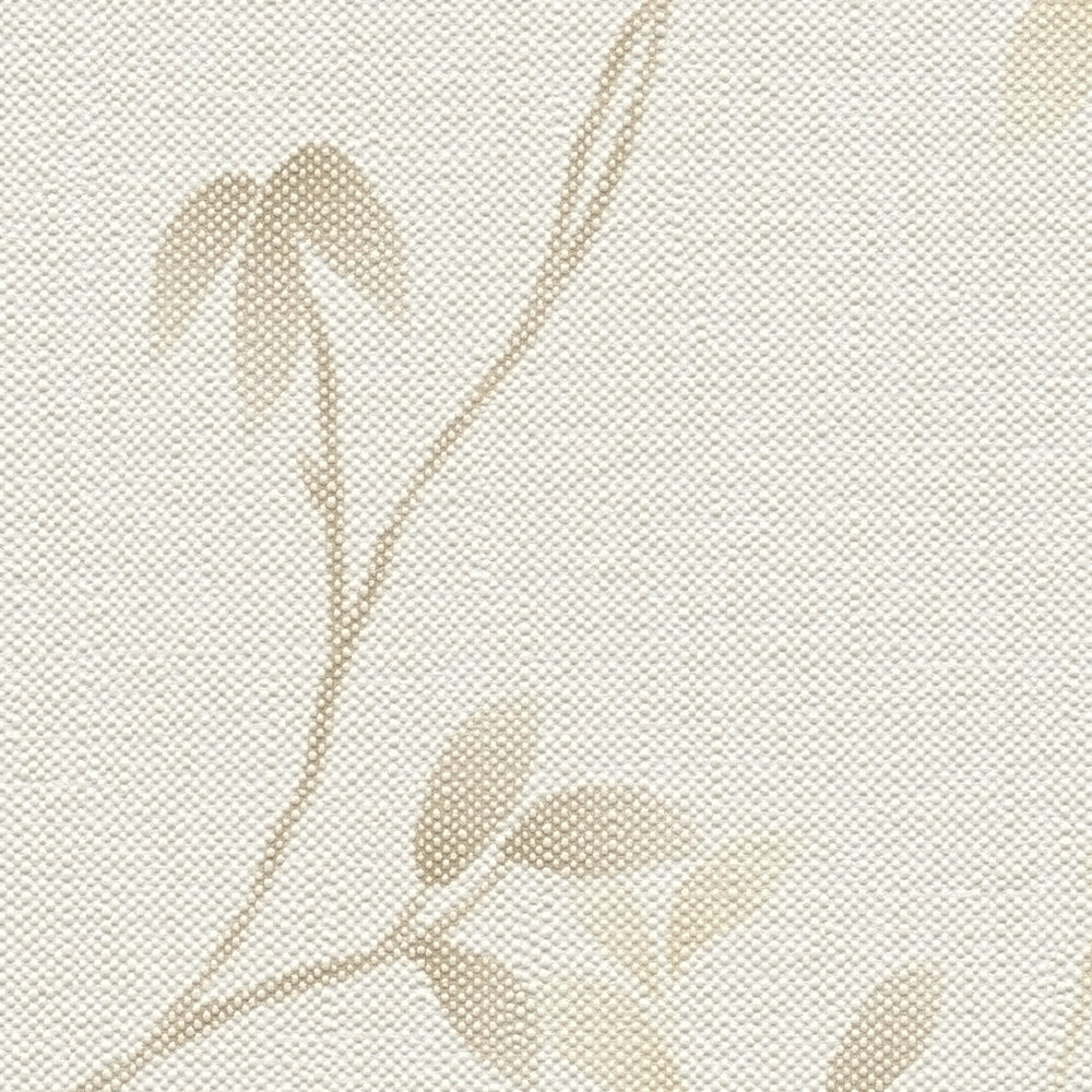             Non-woven wallpaper with subtle tendril pattern and textile surface - beige, cream, brown
        