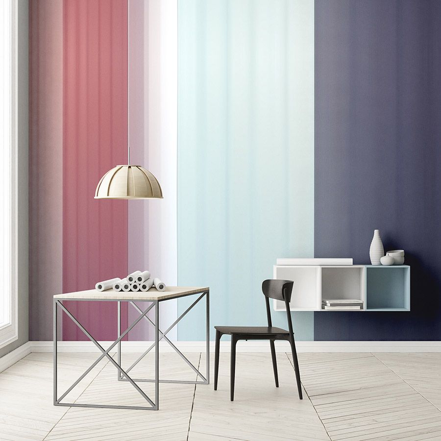 Digital behang »co-colores 2« - Kleurverloop met strepen - Roze, lichtblauw donkerblauw | mat, glad vlies
